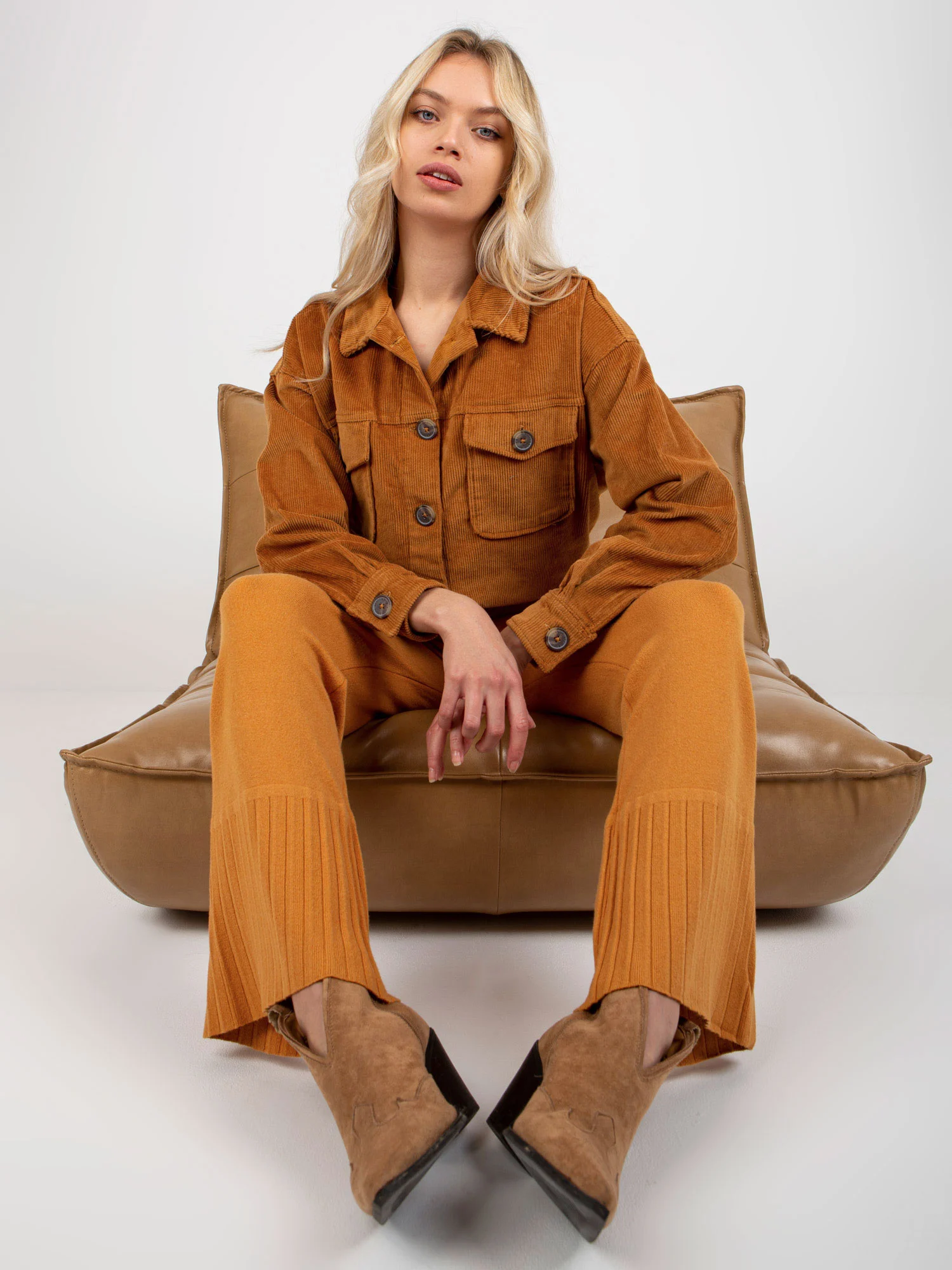 Pantaloni Dama Larga, Guler inalt, COCOANGELO, Galben Eleganta Office - imagine 3