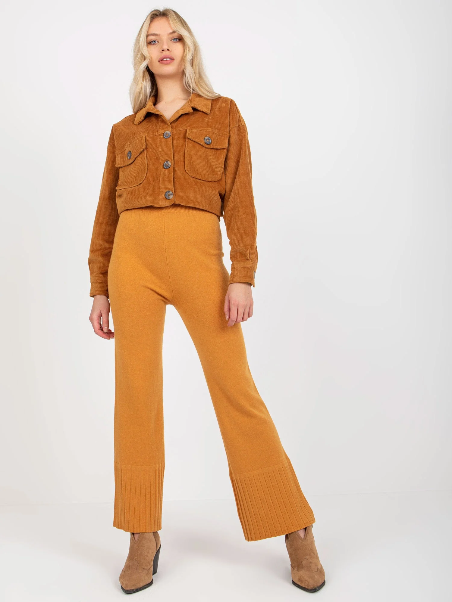 Pantaloni Dama Larga, Guler inalt, COCOANGELO, Galben Eleganta Office - imagine 5