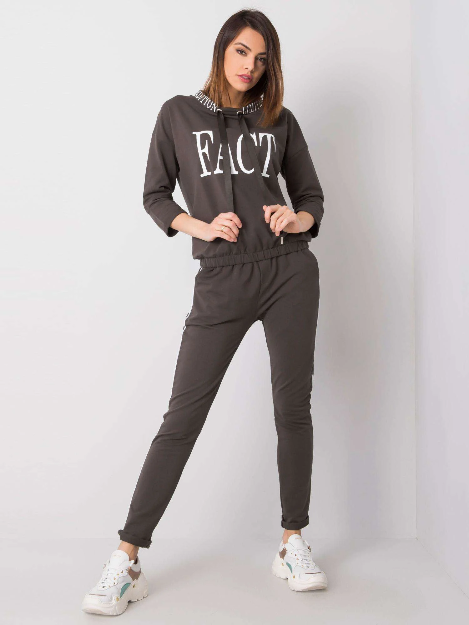 Compleu Dama Maneca 3/4, Imprimat, RELEVANCE, Khaki - imagine 2