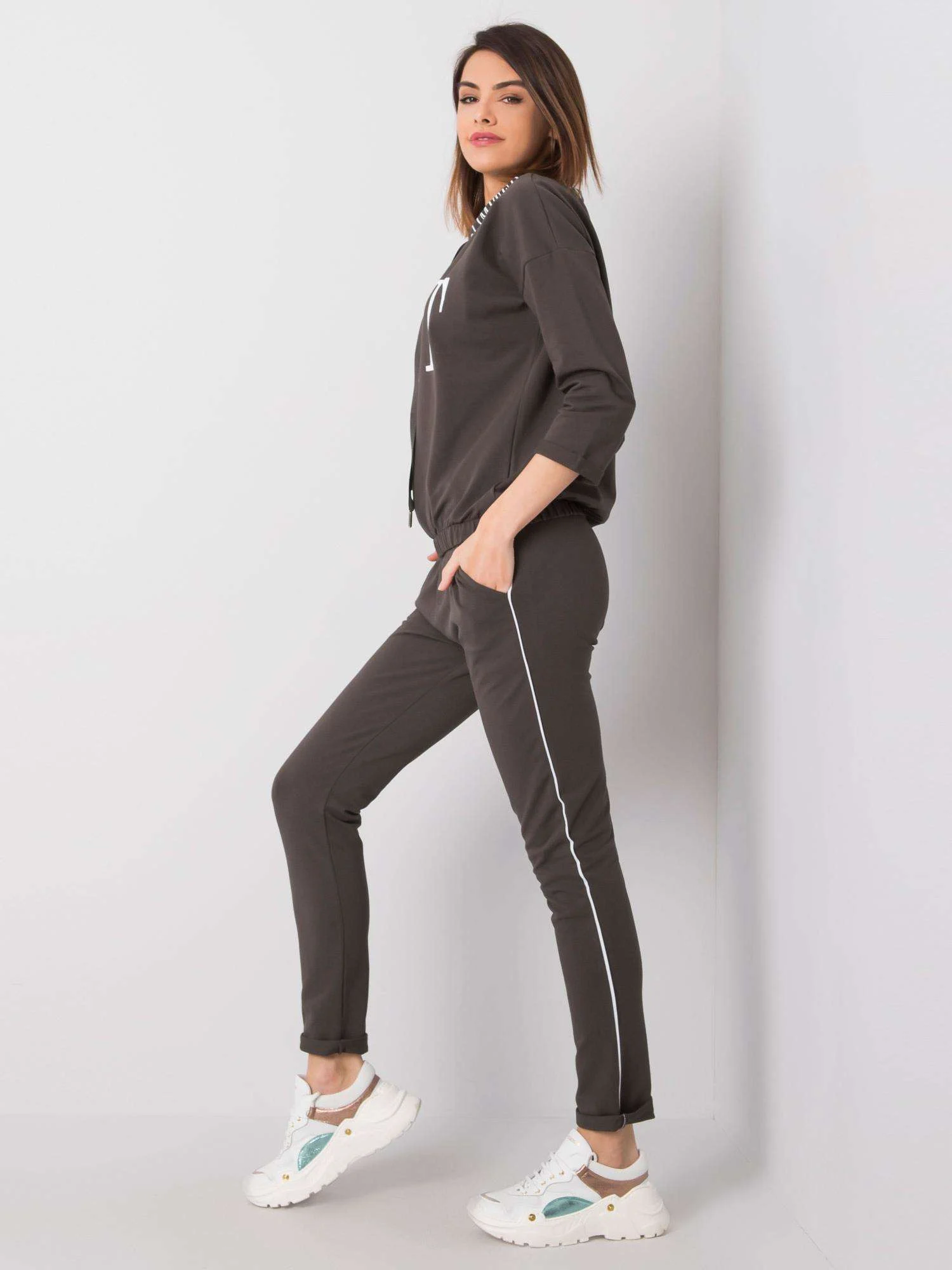 Compleu Dama Maneca 3/4, Imprimat, RELEVANCE, Khaki - imagine 5