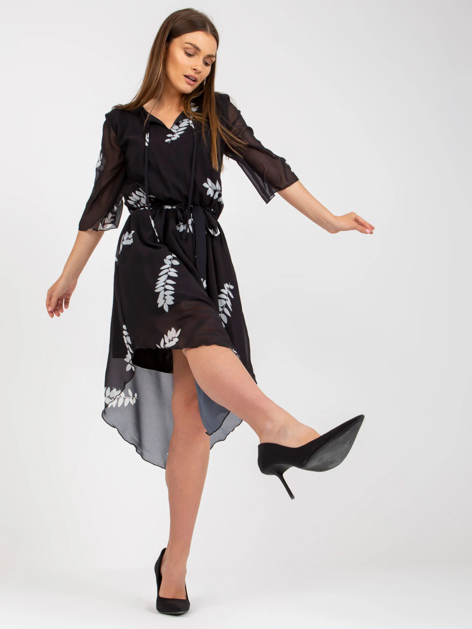 Rochie Dama Midi, Imprimat, LAKERTA, Negru Eleganta Office - imagine 5