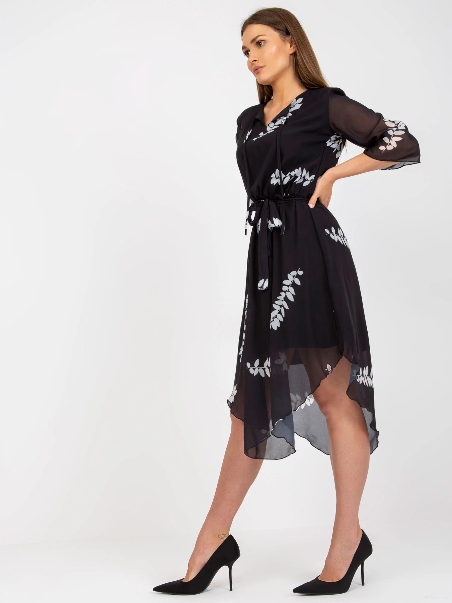 Rochie Dama Midi, Imprimat, LAKERTA, Negru Eleganta Office - imagine 2