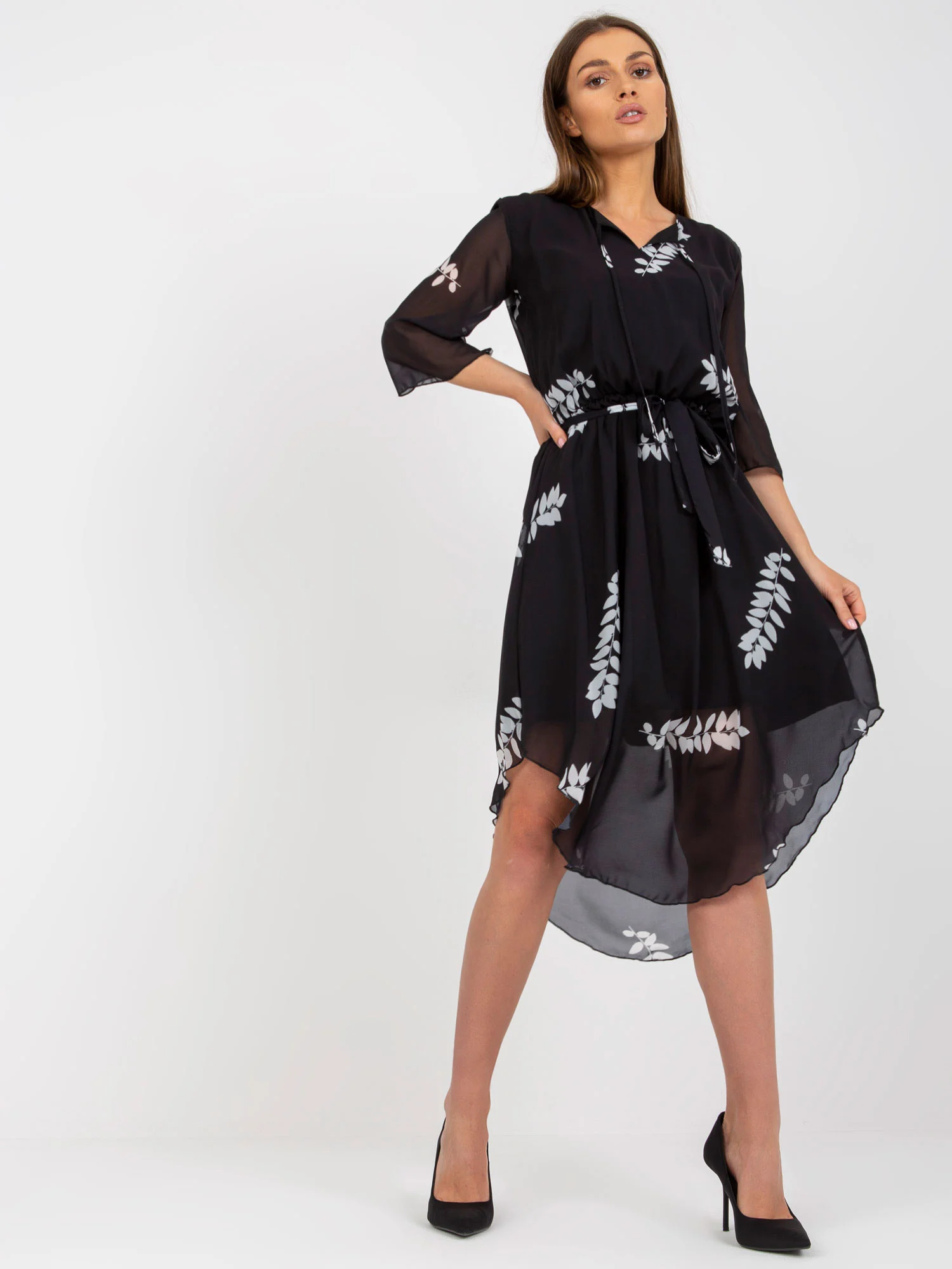 Rochie Dama Midi, Imprimat, LAKERTA, Negru Eleganta Office - imagine 4