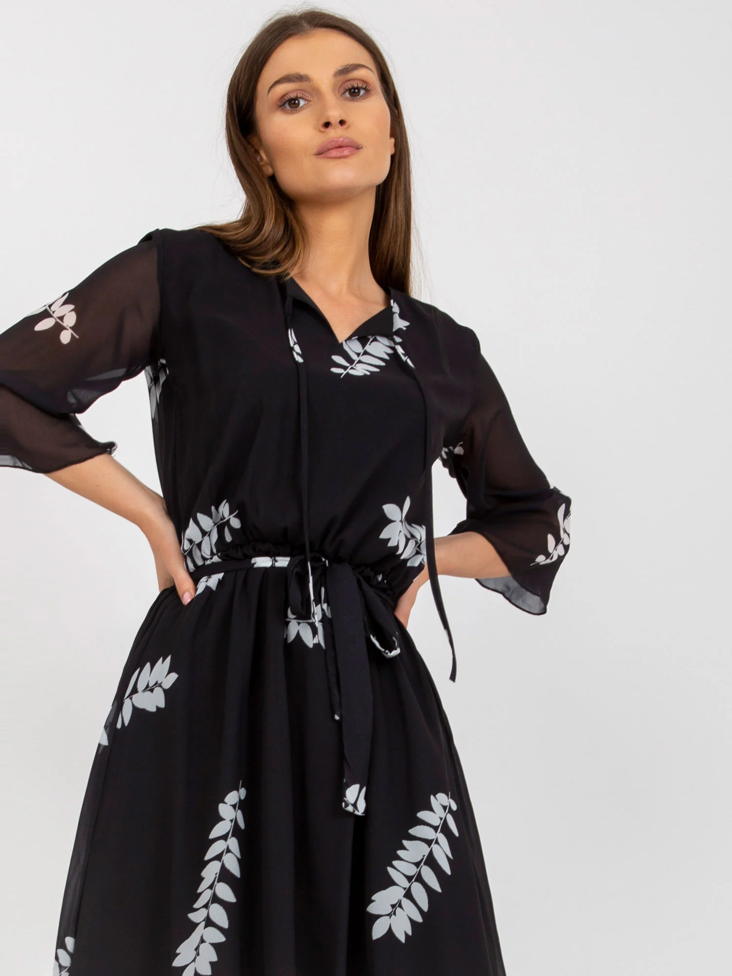 Rochie Dama Midi, Imprimat, LAKERTA, Negru Eleganta Office - imagine 6