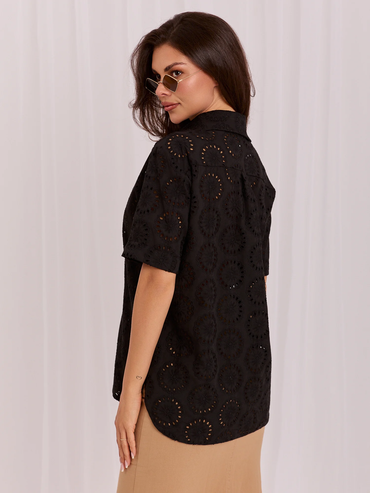 Camasa Dama Guler inalt, Bumbac, LAKERTA, Negru Casual - imagine 2