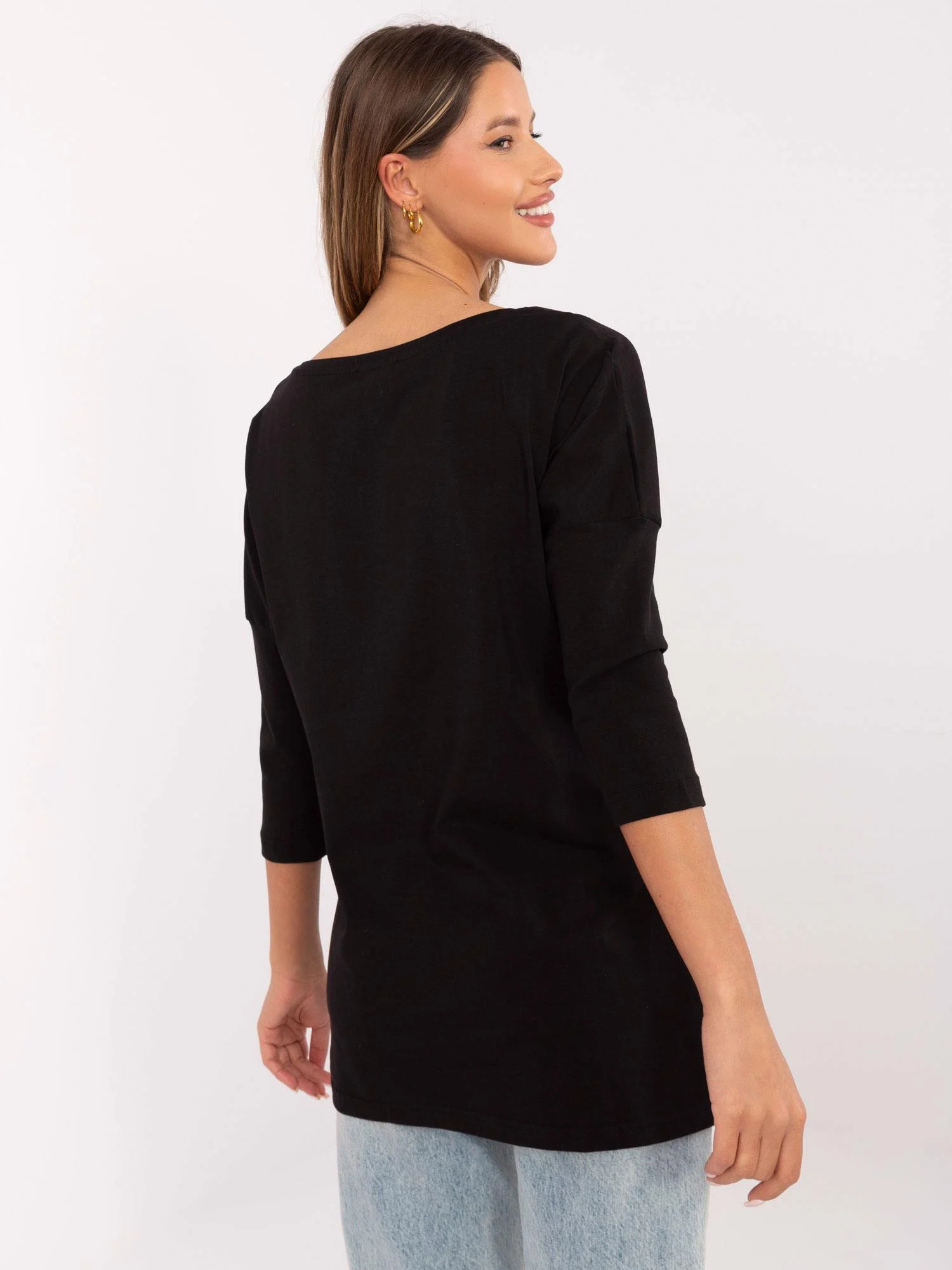 Bluza Dama Maneca 3/4, Floral, Calimera, Negru - imagine 4