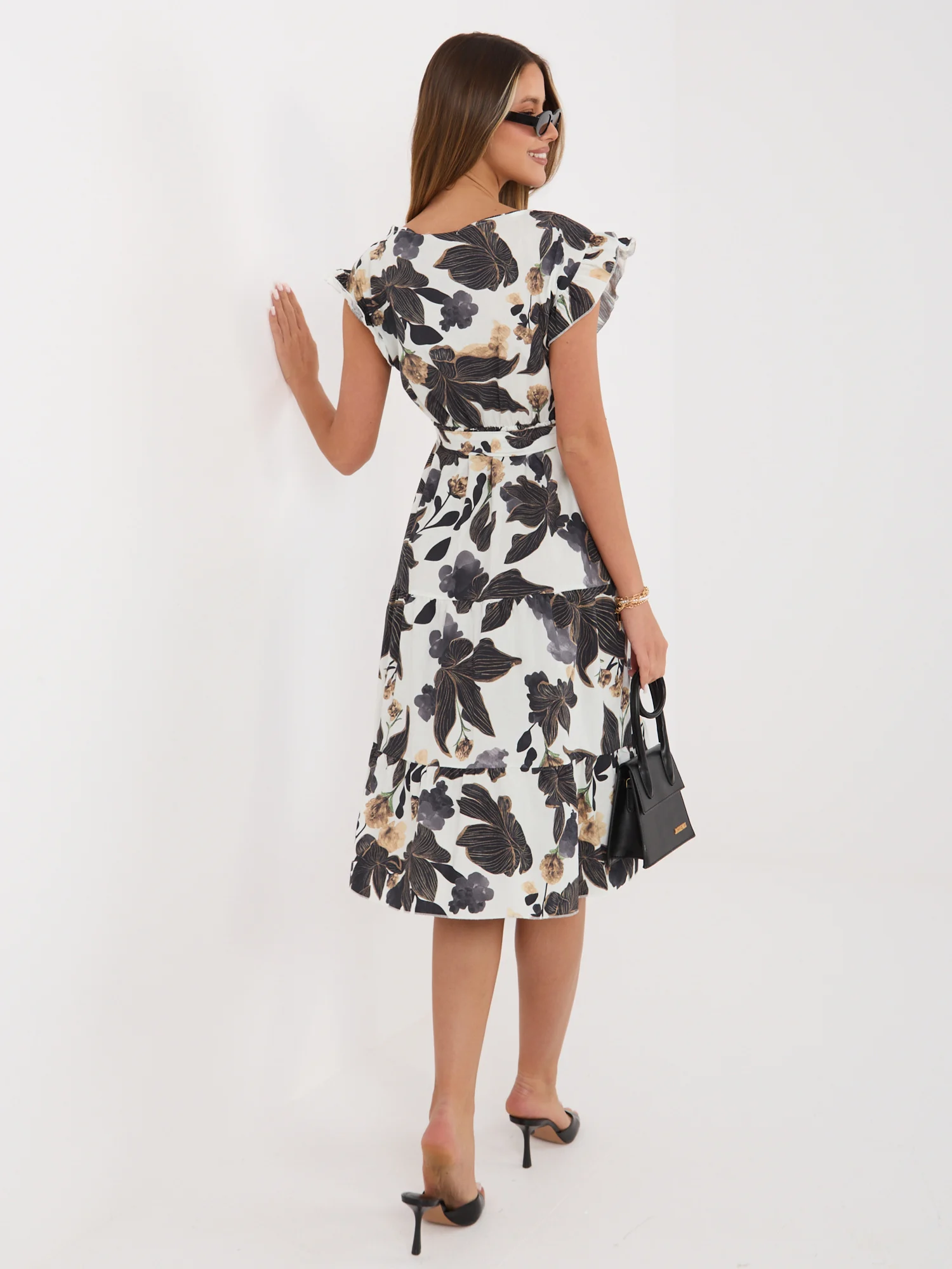 Rochie Dama Midi, Lejera, ITALY MODA, Negru de Vara - imagine 3
