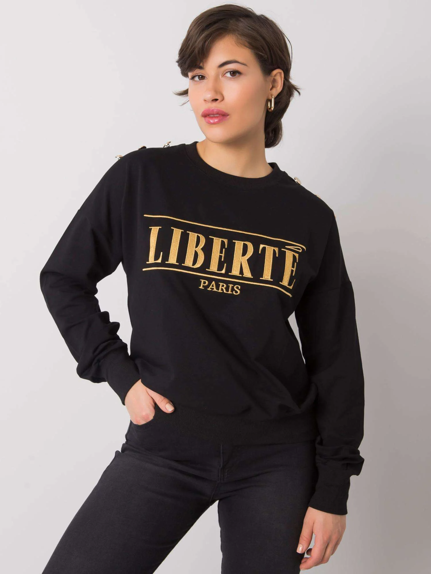 Hanorac Dama Maneca lunga, Imprimat, City Donna, Negru Casual - imagine 2