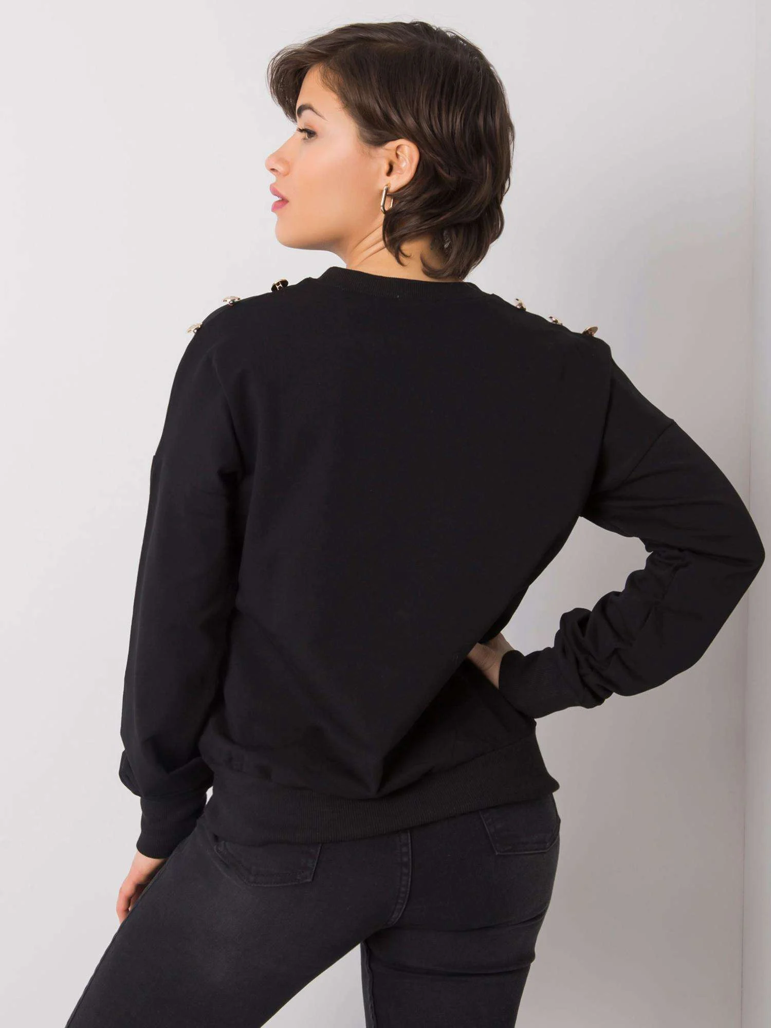 Hanorac Dama Maneca lunga, Imprimat, City Donna, Negru Casual - imagine 3