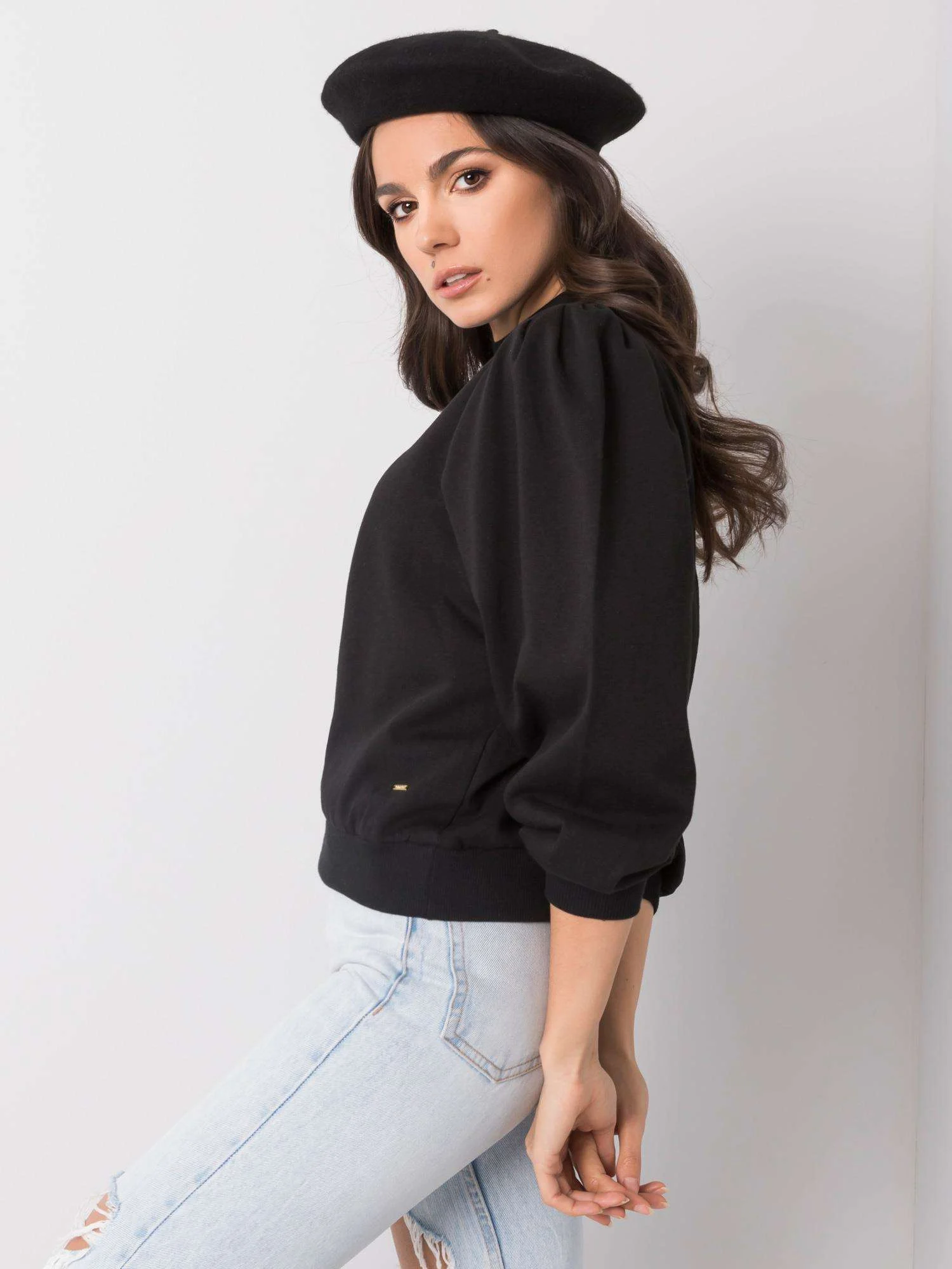 Hanorac Dama Maneca lunga, Decolteu rotund, NieZnaszMnie, Negru Casual Marimi Mari - imagine 2