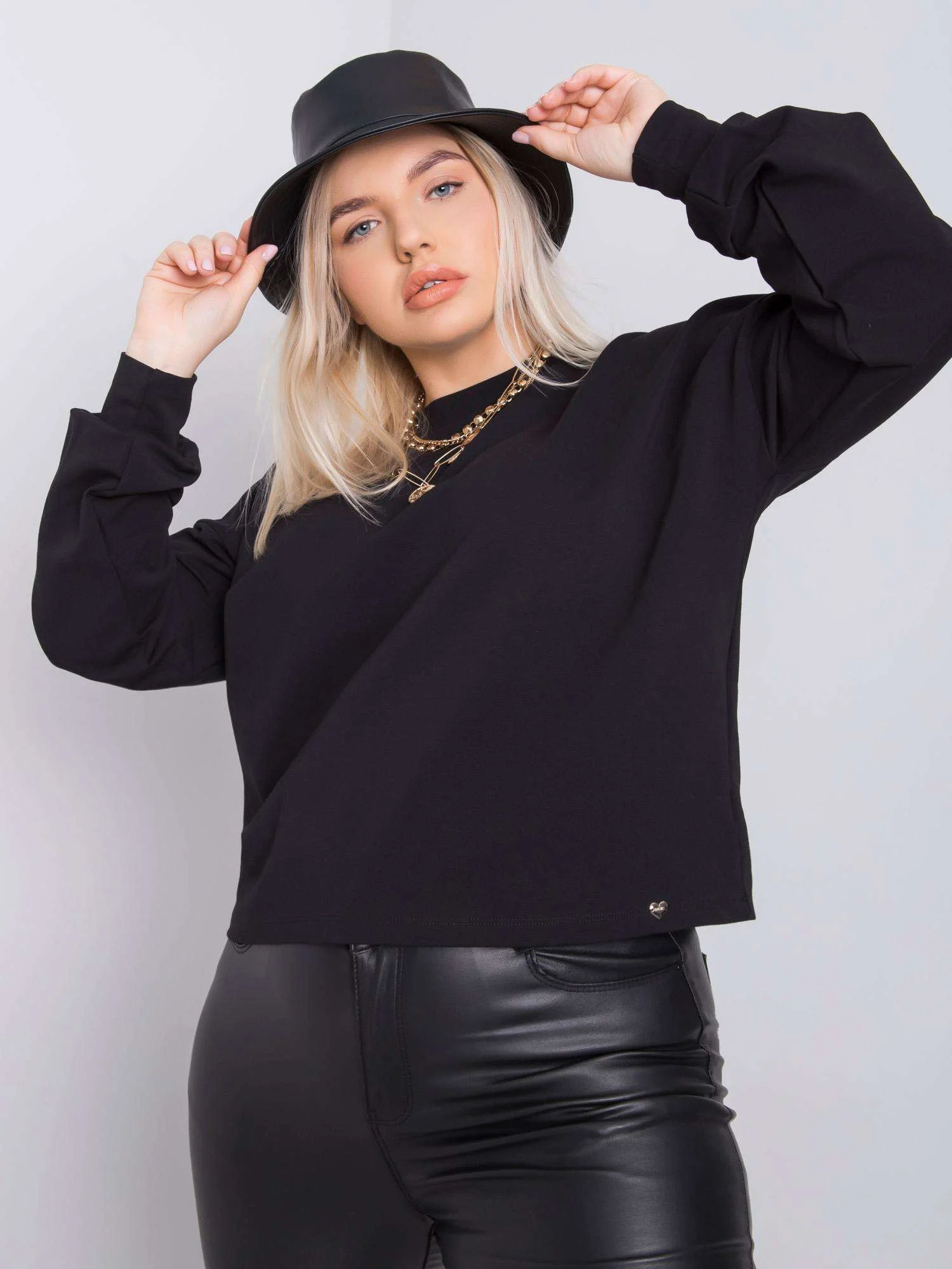 Hanorac Dama Maneca lunga, Decolteu rotund, BASIC FEEL GOOD, Negru Casual Marimi Mari - imagine 5
