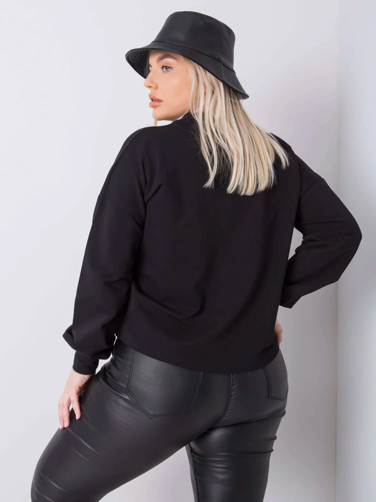Hanorac Dama Maneca lunga, Decolteu rotund, BASIC FEEL GOOD, Negru Casual Marimi Mari - imagine 4
