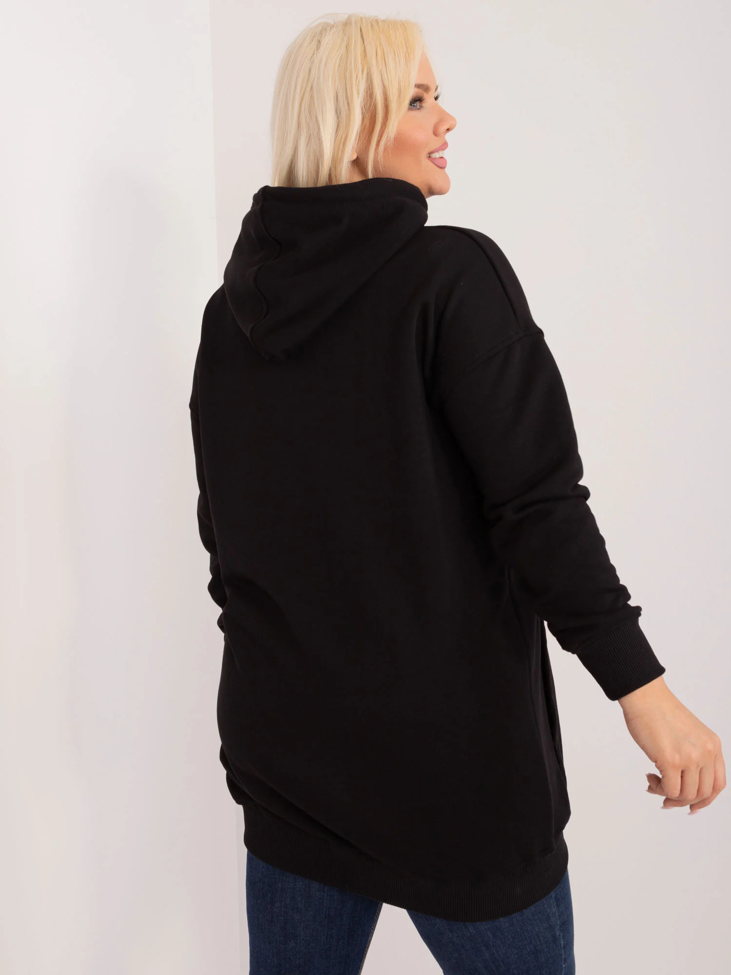 Hanorac Dama Maneca lunga, Sport, BASIC FEEL GOOD, Negru Casual Marimi Mari - imagine 5
