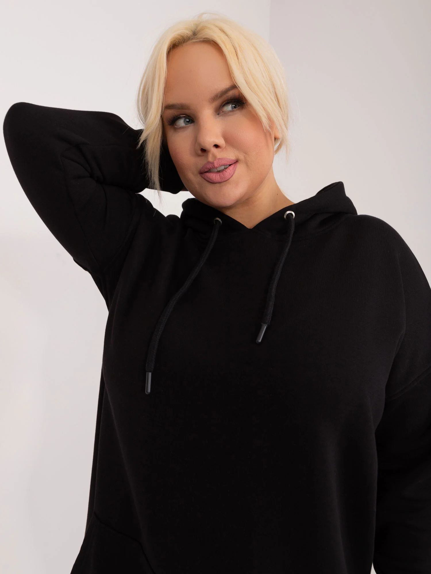 Hanorac Dama Maneca lunga, Sport, BASIC FEEL GOOD, Negru Casual Marimi Mari - imagine 2