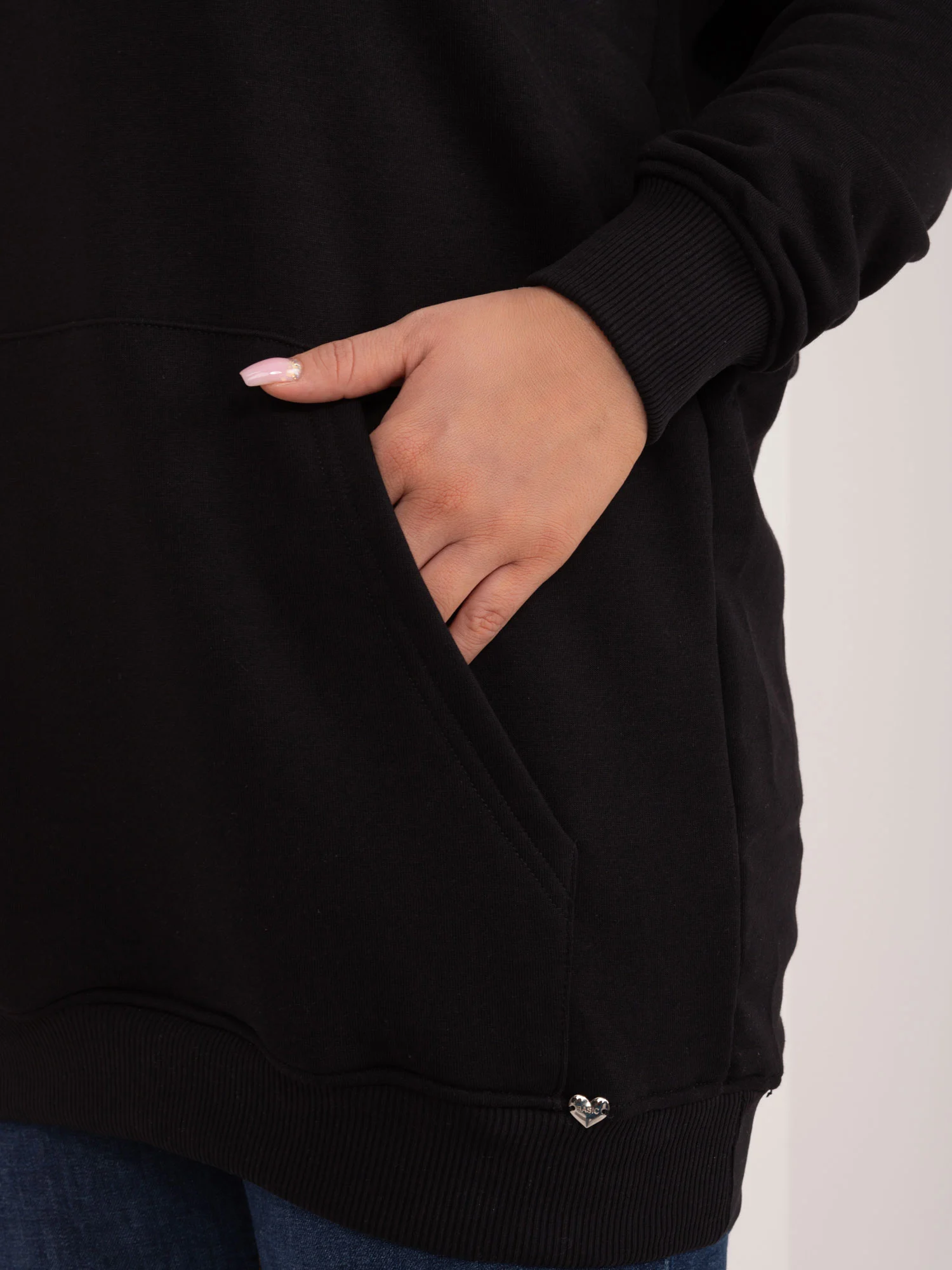 Hanorac Dama Maneca lunga, Sport, BASIC FEEL GOOD, Negru Casual Marimi Mari - imagine 4