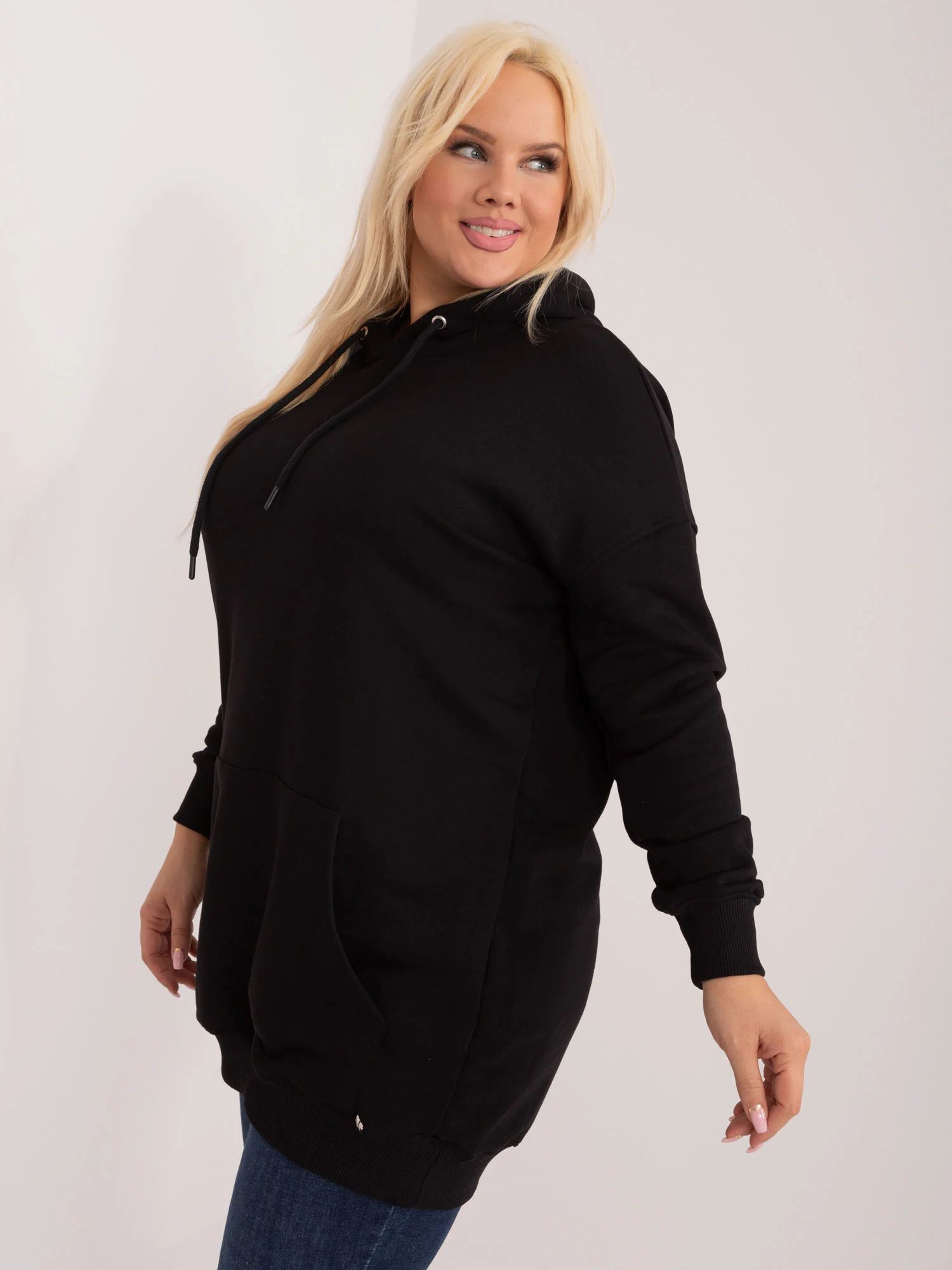 Hanorac Dama Maneca lunga, Sport, BASIC FEEL GOOD, Negru Casual Marimi Mari - imagine 6