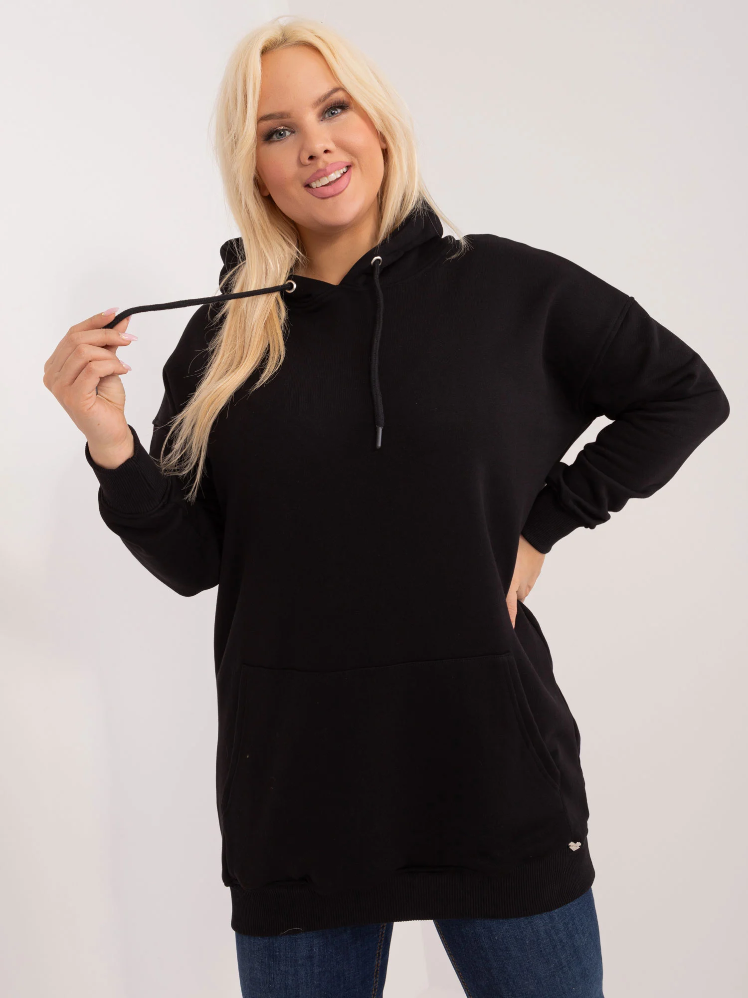 Hanorac Dama Maneca lunga, Sport, BASIC FEEL GOOD, Negru Casual Marimi Mari - imagine 3