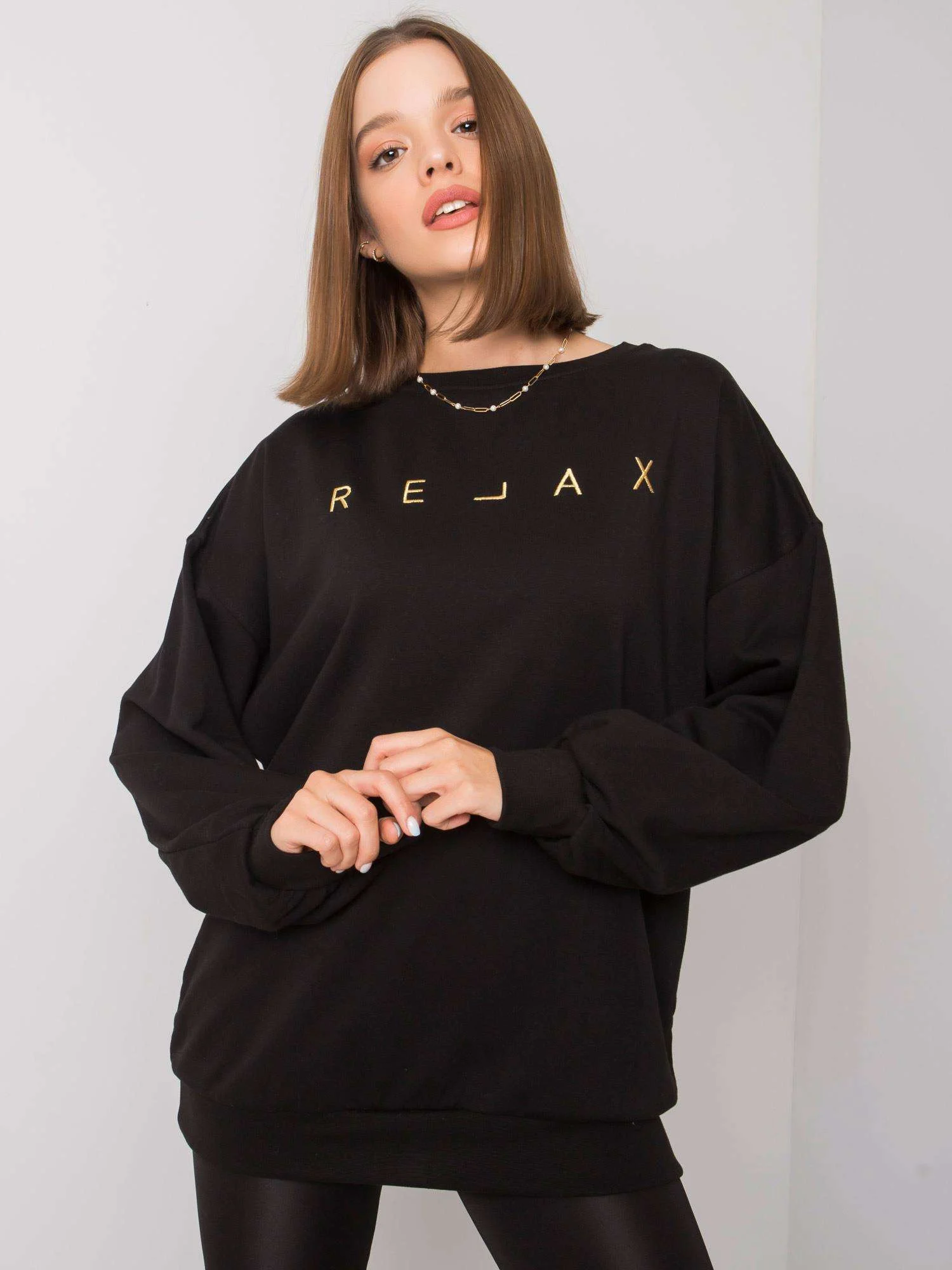 Hanorac Dama Maneca lunga, Imprimat, ex moda, Negru Casual - imagine 2