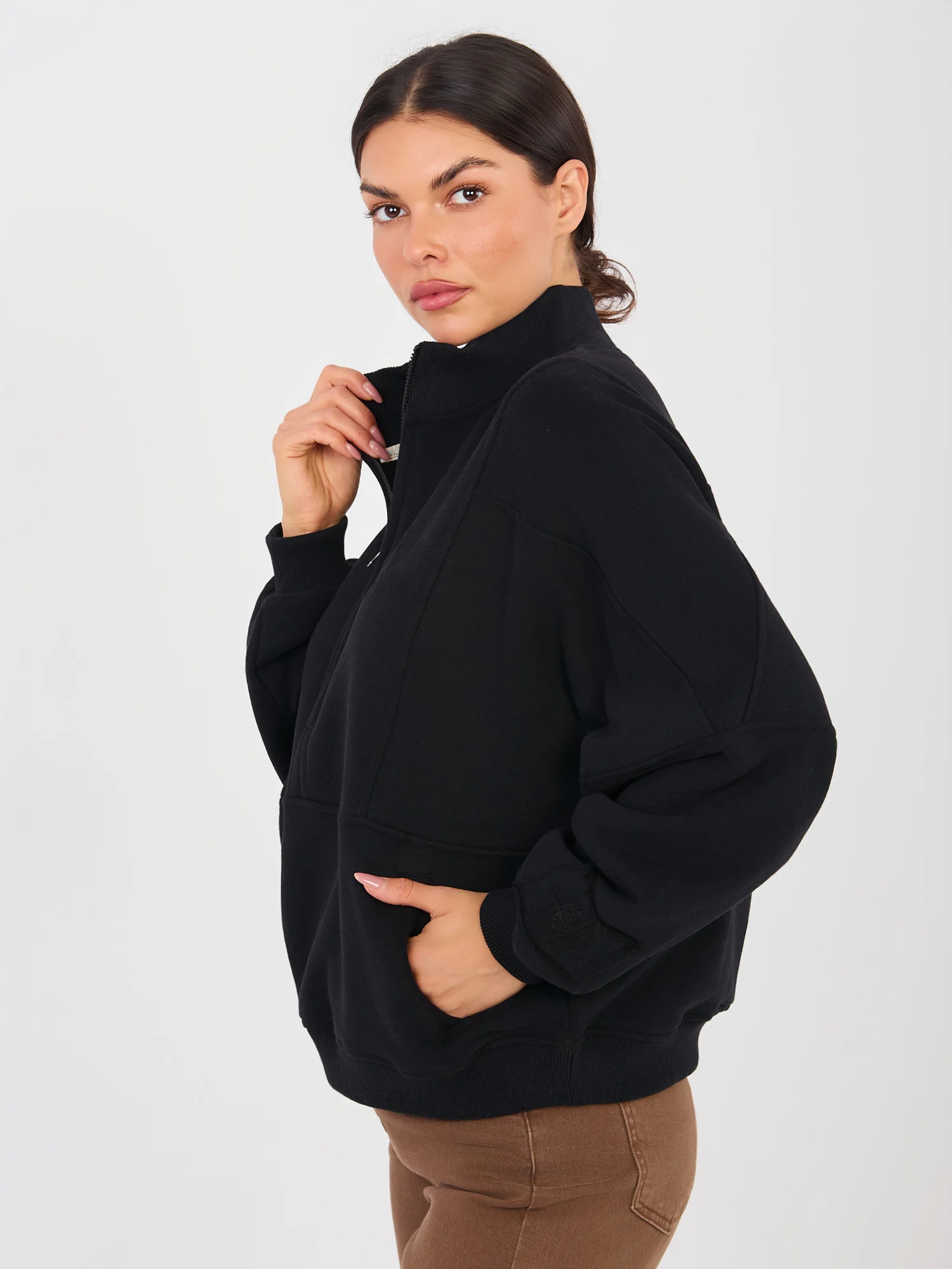 Hanorac Dama Maneca lunga, Decolteu guler tunica, NATURAL SIDE, Negru Casual - imagine 3