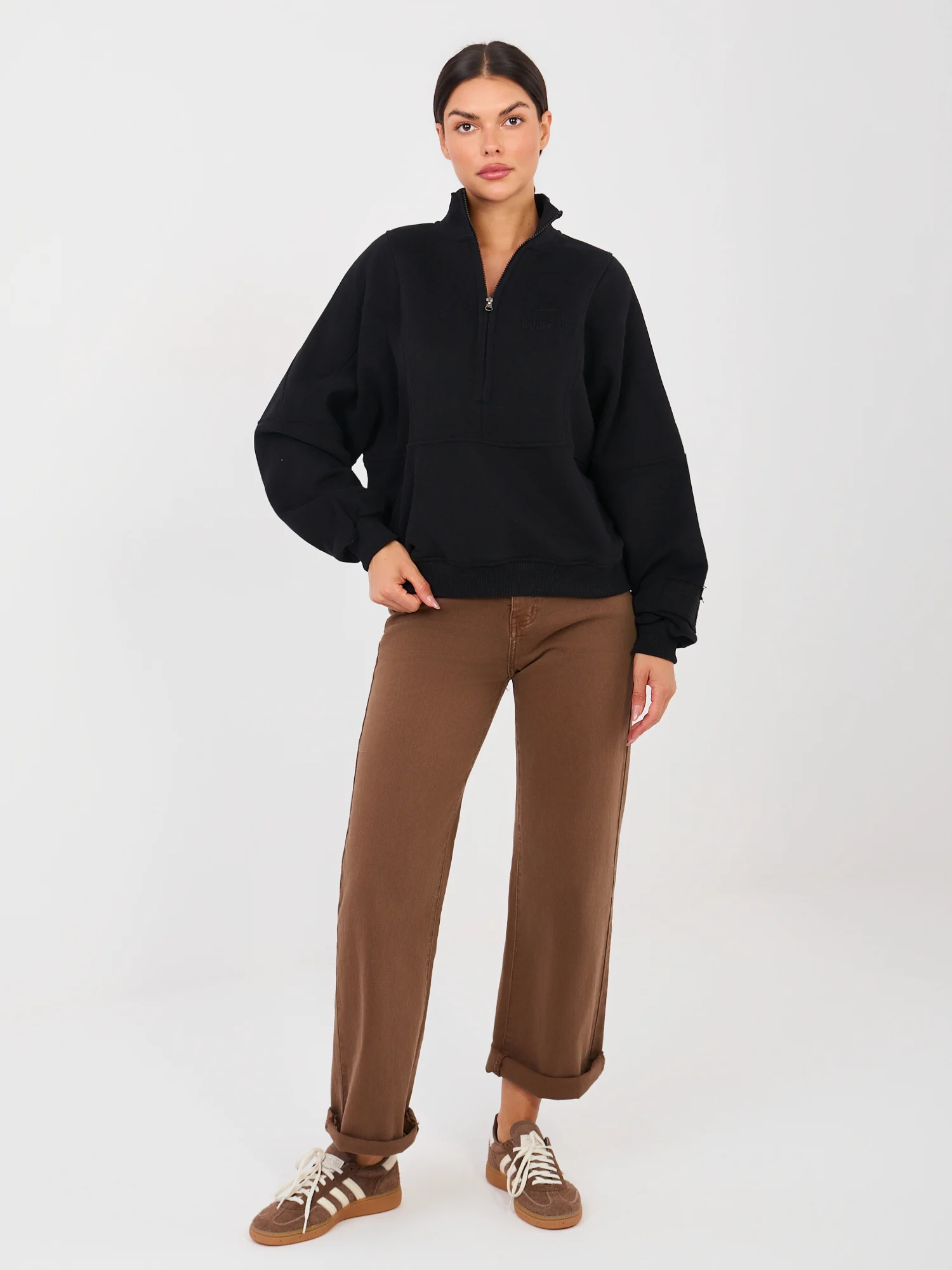 Hanorac Dama Maneca lunga, Decolteu guler tunica, NATURAL SIDE, Negru Casual - imagine 6