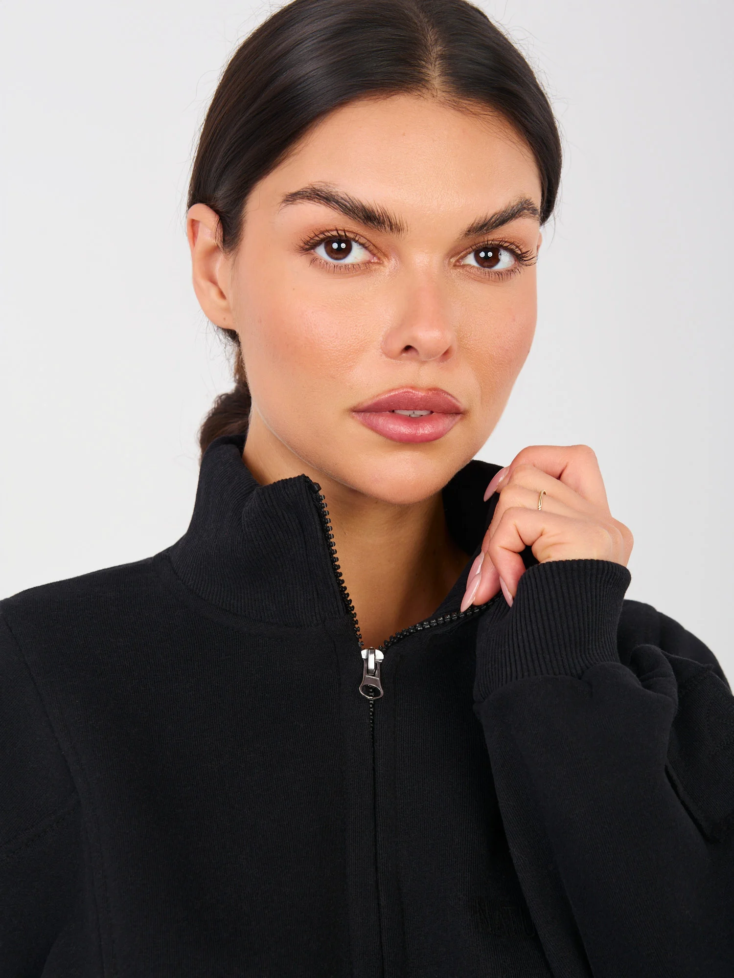 Hanorac Dama Maneca lunga, Decolteu guler tunica, NATURAL SIDE, Negru Casual - imagine 2