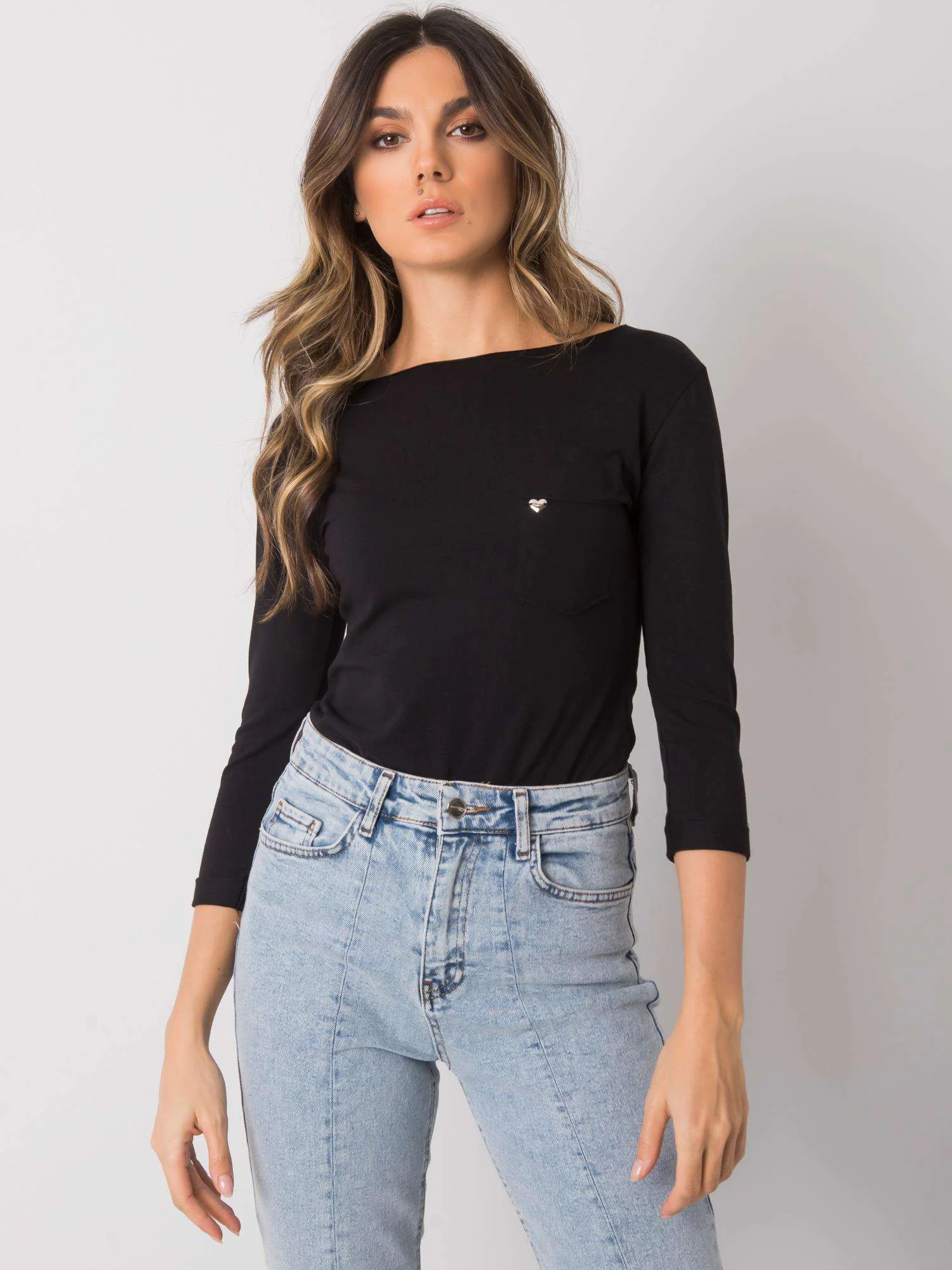 Bluza Dama Maneca 3/4, Decolteu barcuta, BASIC FEEL GOOD, Negru Eleganta Office - imagine 2