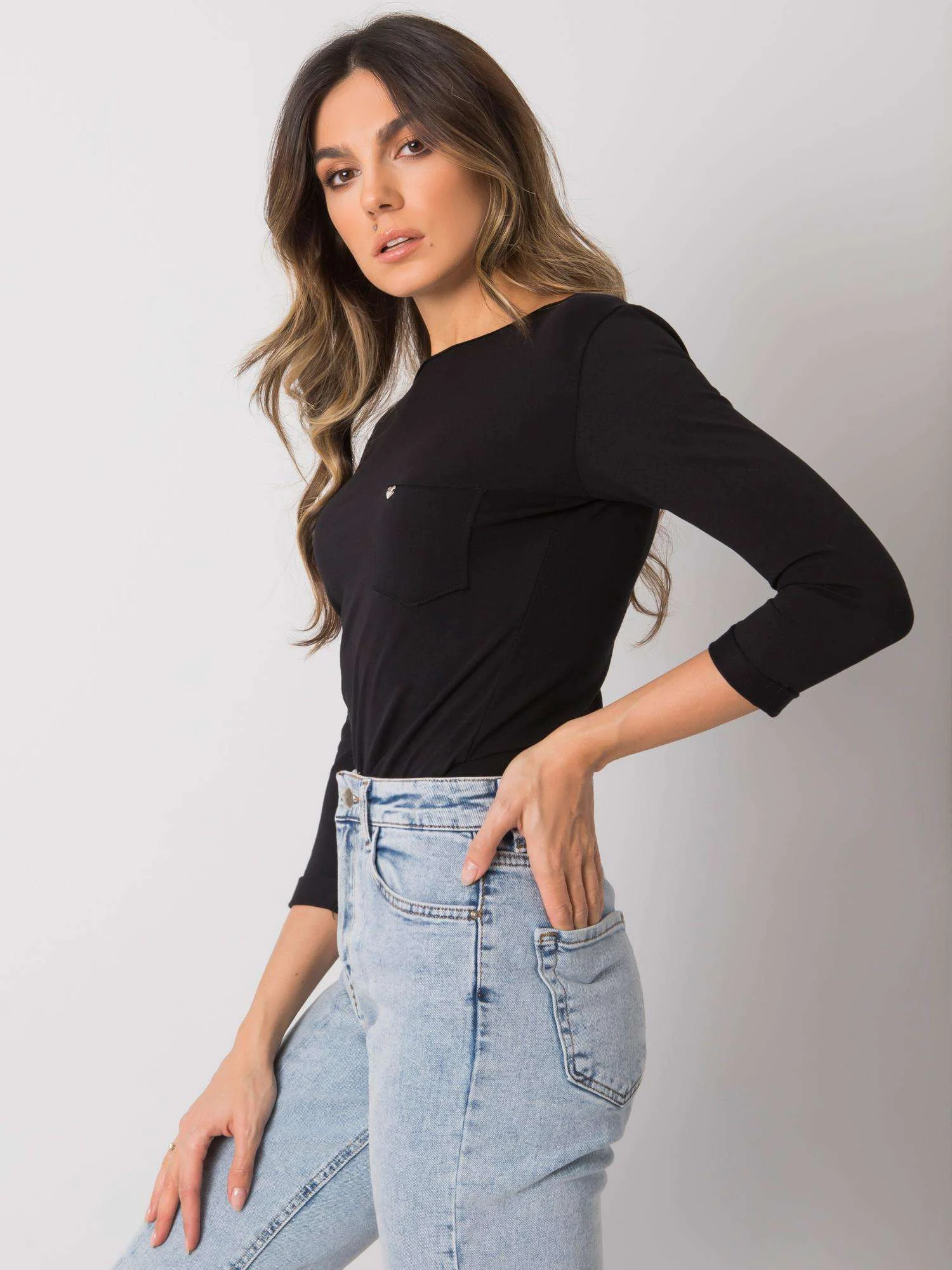 Bluza Dama Maneca 3/4, Decolteu barcuta, BASIC FEEL GOOD, Negru Eleganta Office - imagine 4