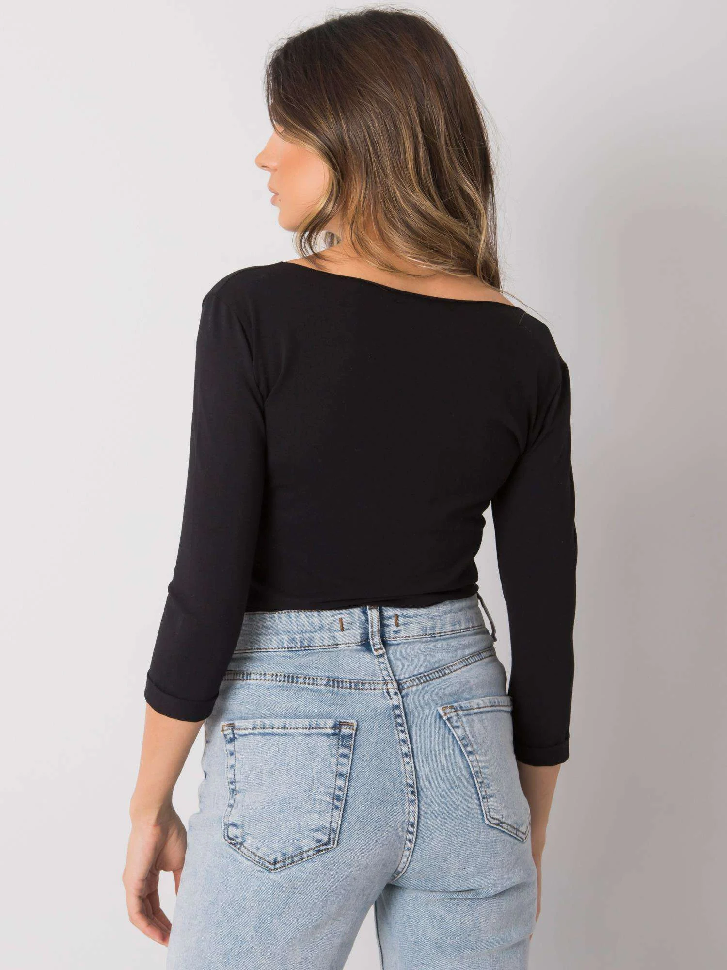 Bluza Dama Maneca 3/4, Decolteu barcuta, BASIC FEEL GOOD, Negru Eleganta Office - imagine 5