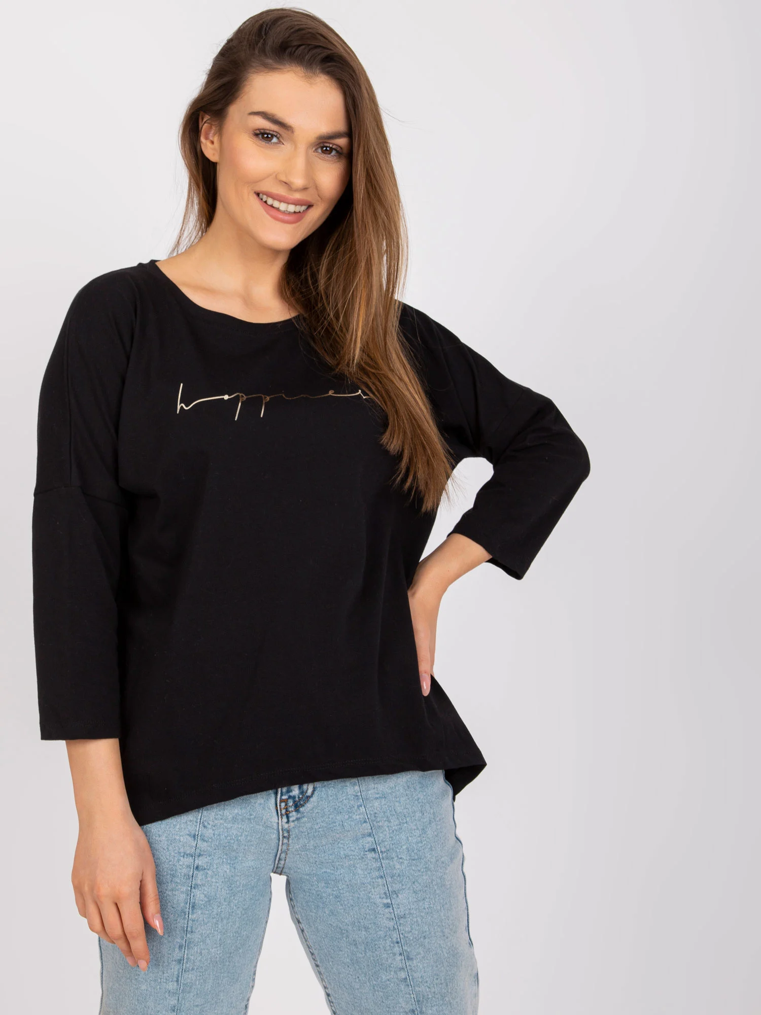 Bluza Dama Maneca 3/4, Decolteu rotund, RELEVANCE, Negru Eleganta Office - imagine 2