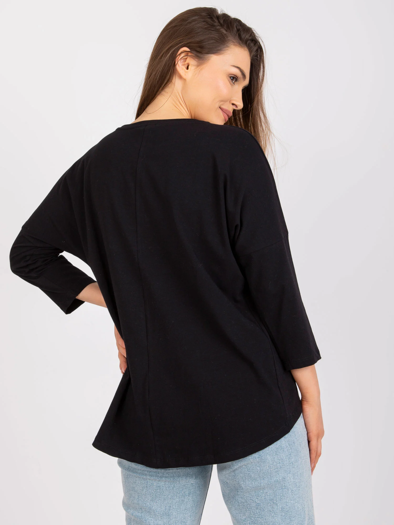 Bluza Dama Maneca 3/4, Decolteu rotund, RELEVANCE, Negru Eleganta Office - imagine 5