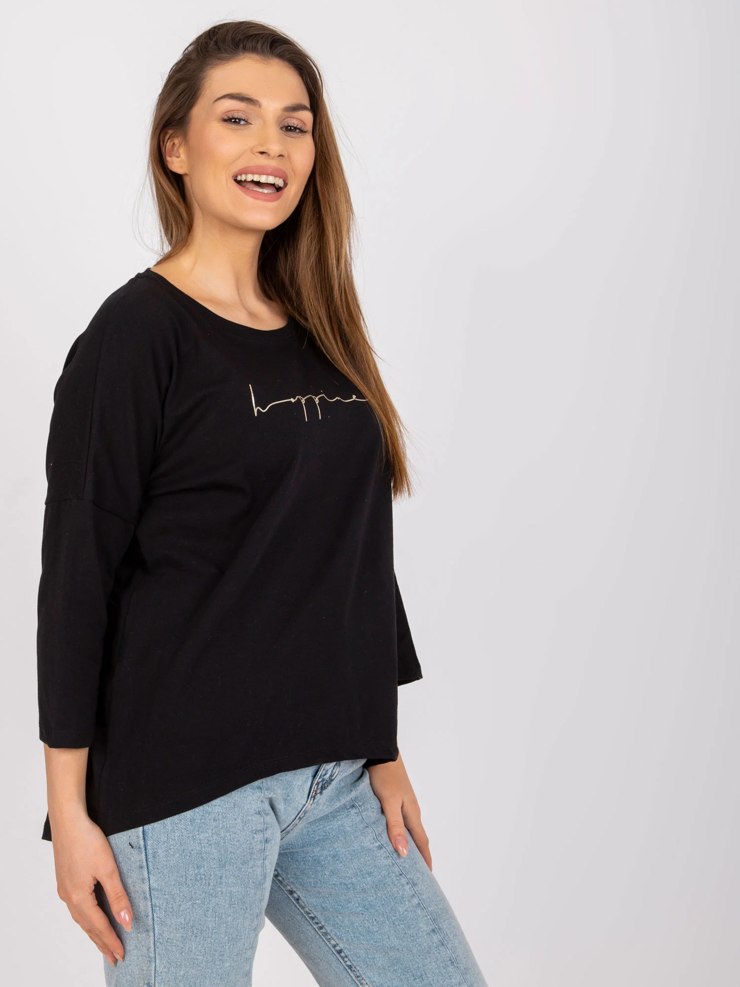 Bluza Dama Maneca 3/4, Decolteu rotund, RELEVANCE, Negru Eleganta Office - imagine 4