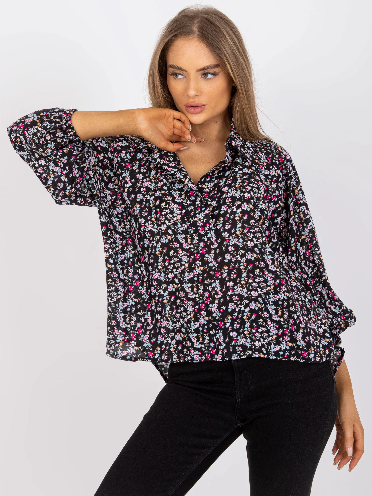 Bluza Dama Maneca lunga, Floral, ZULUNA, Roz Eleganta Office - imagine 5