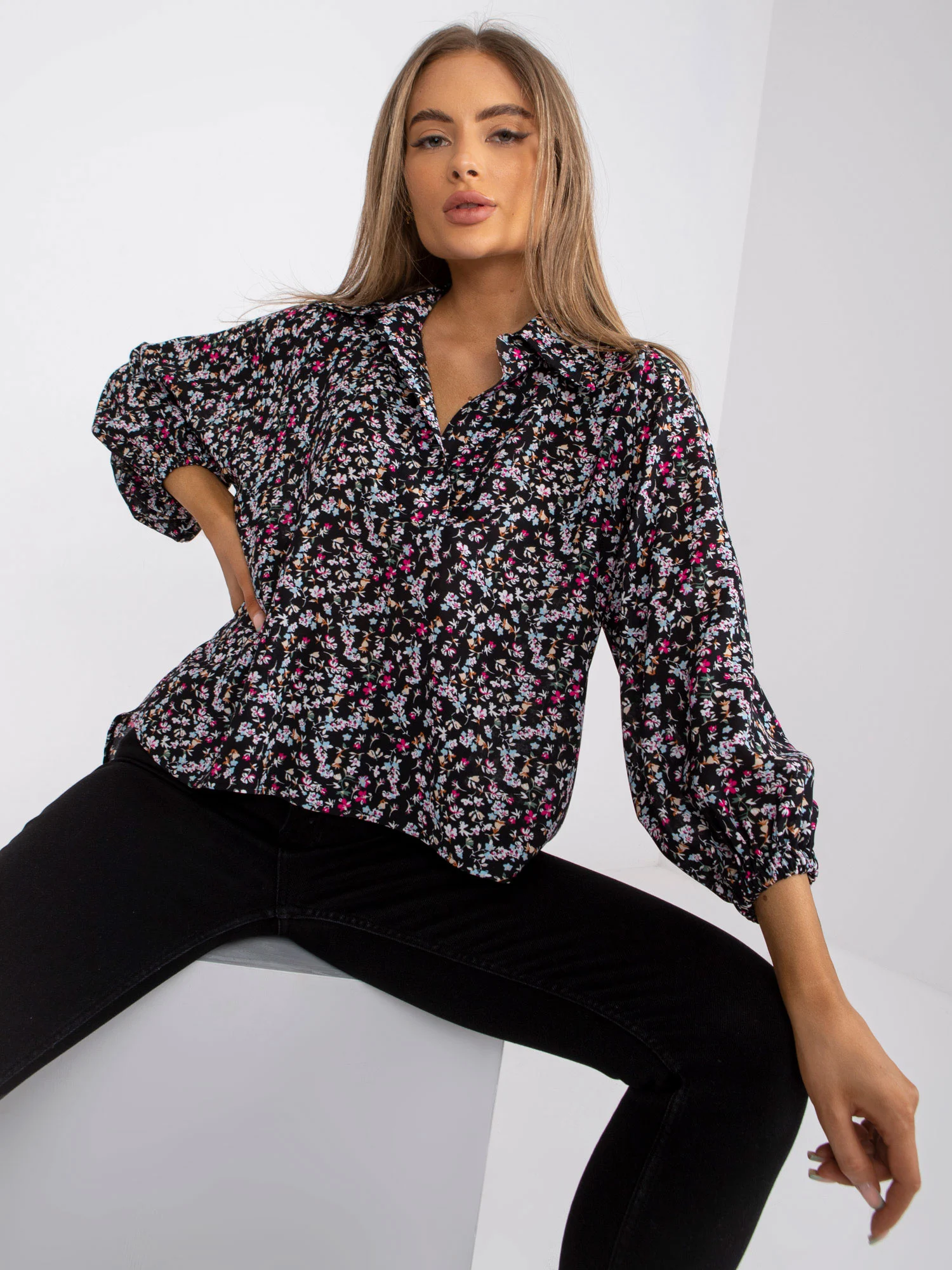 Bluza Dama Maneca lunga, Floral, ZULUNA, Roz Eleganta Office - imagine 2