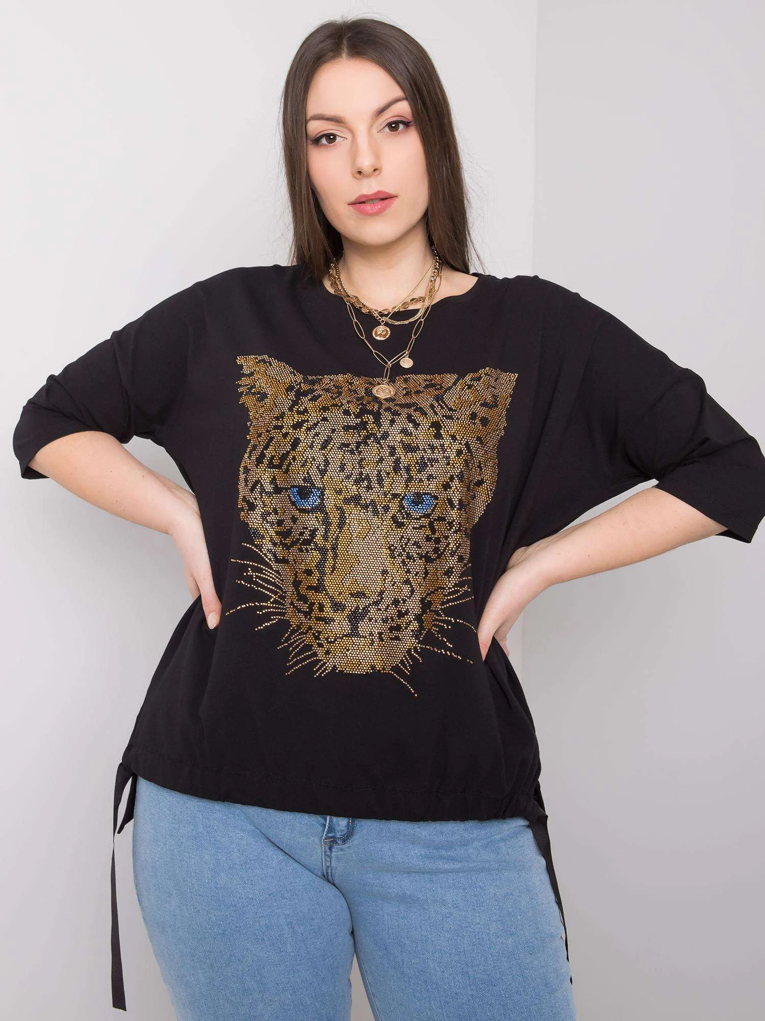Bluza Dama Maneca 3/4, Animal print, RELEVANCE, Negru Casual - imagine 5