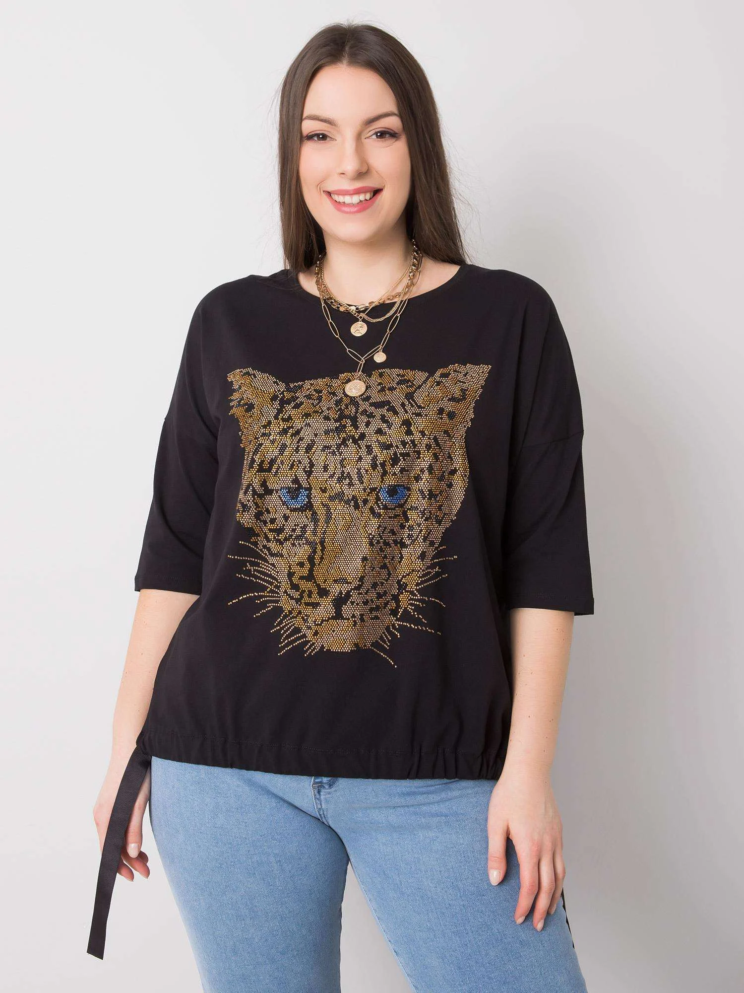 Bluza Dama Maneca 3/4, Animal print, RELEVANCE, Negru Casual - imagine 3