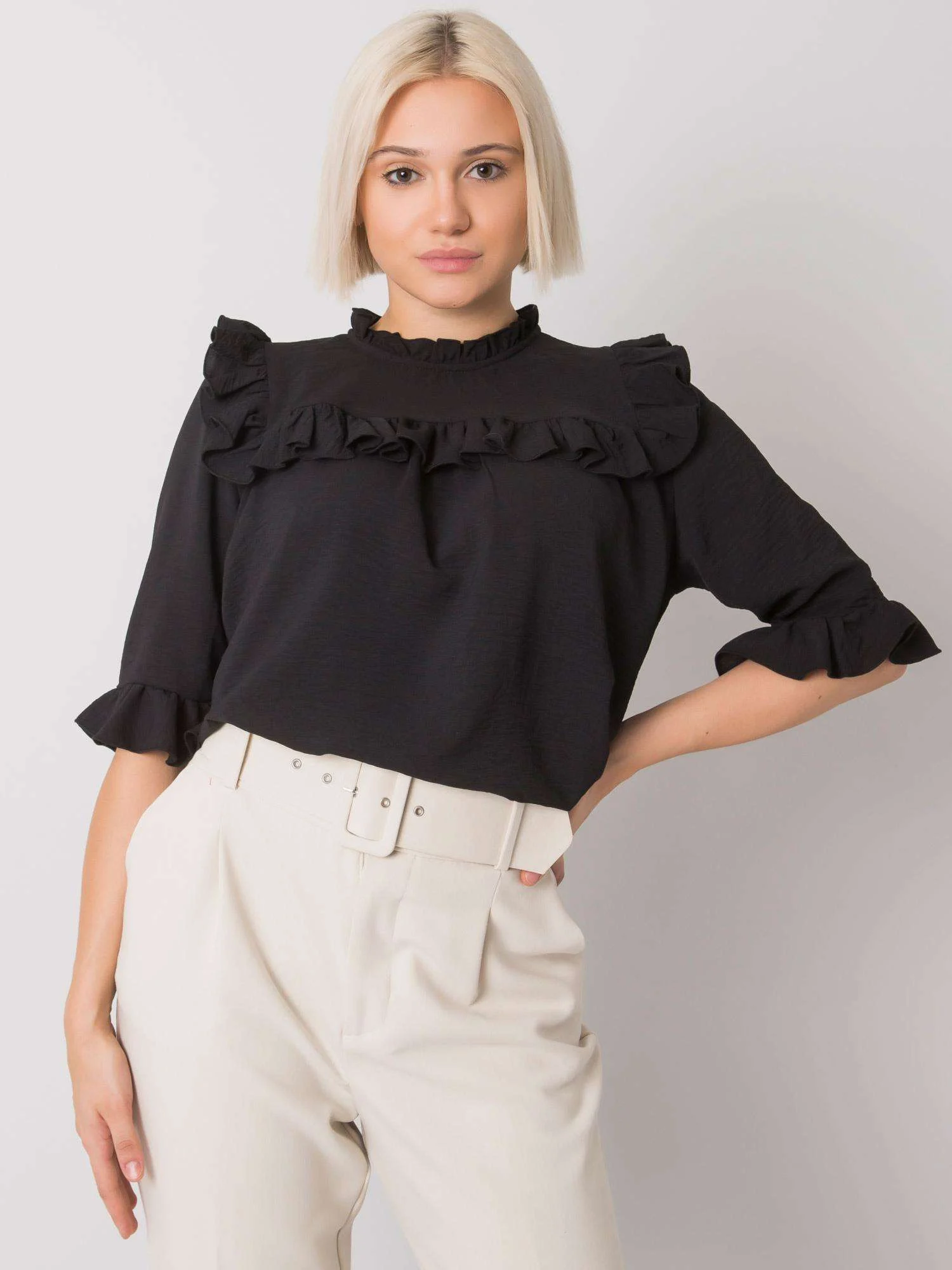 Bluza Dama Maneca 3/4, Elegant, RUE PARIS, Negru Eleganta Office - imagine 3