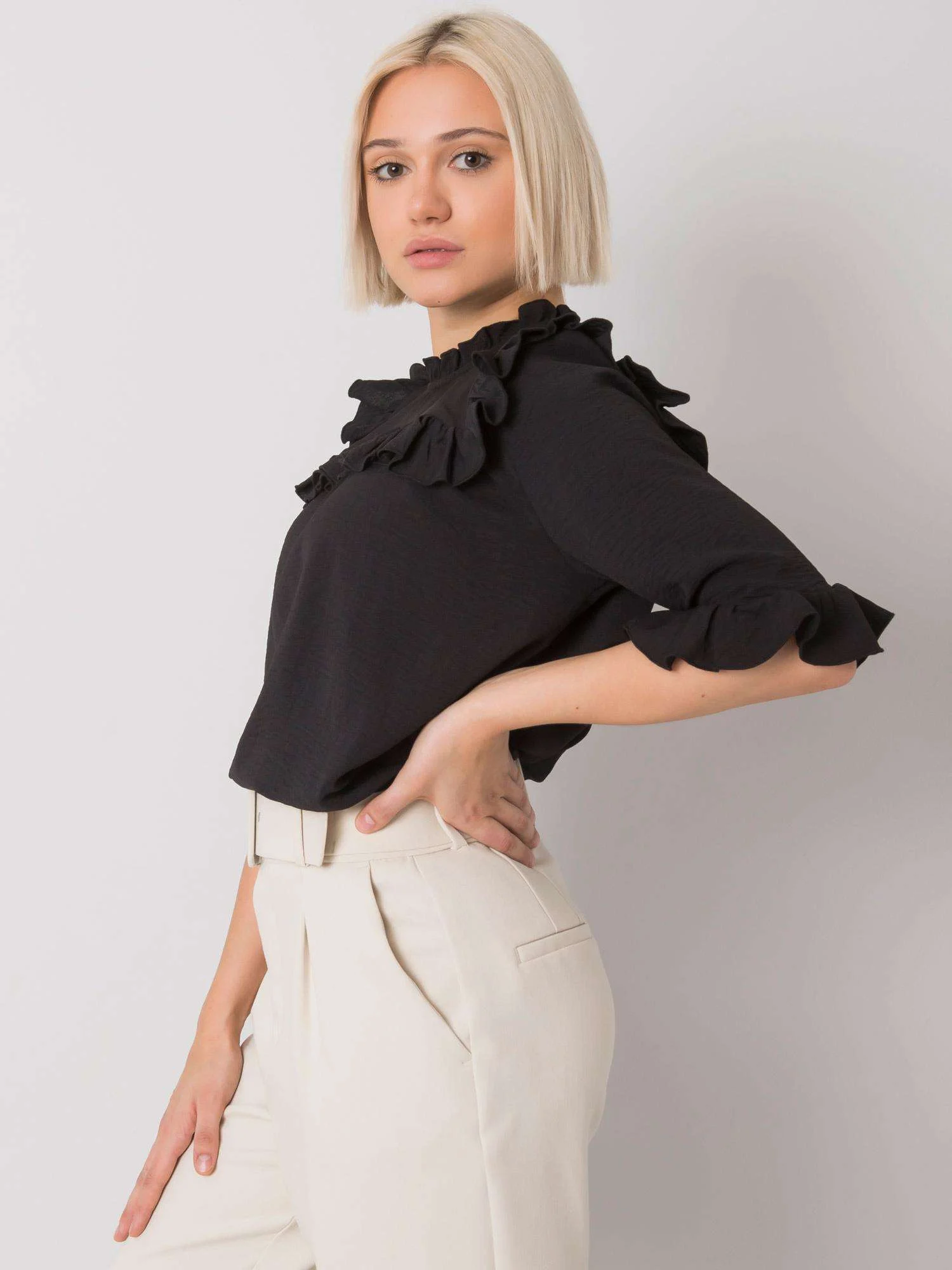 Bluza Dama Maneca 3/4, Elegant, RUE PARIS, Negru Eleganta Office - imagine 5