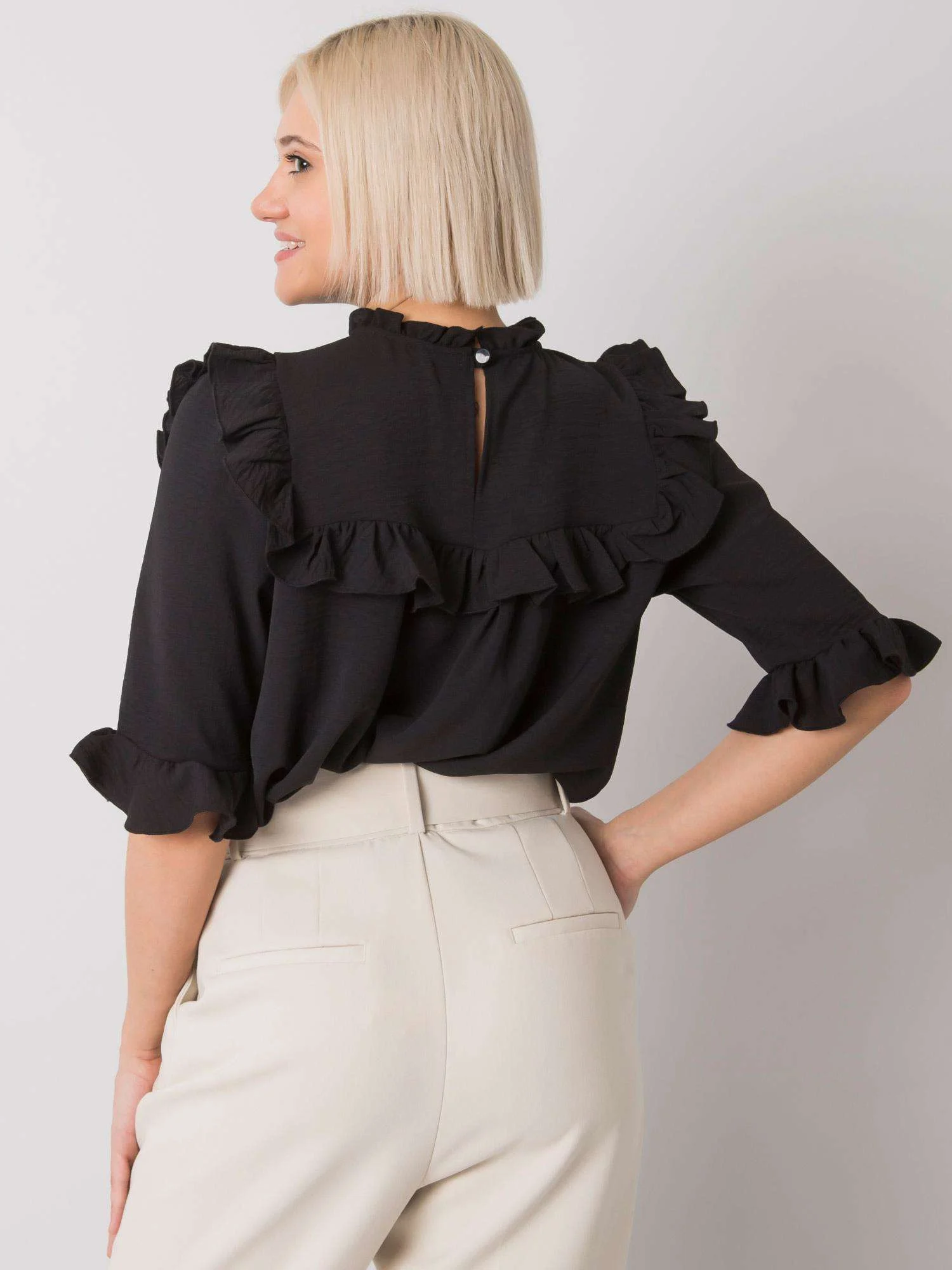 Bluza Dama Maneca 3/4, Elegant, RUE PARIS, Negru Eleganta Office - imagine 4