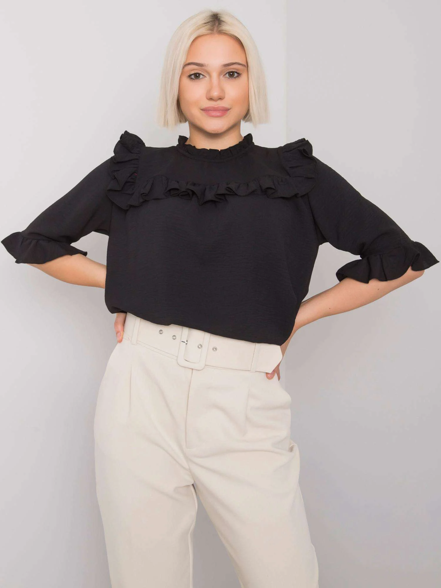 Bluza Dama Maneca 3/4, Elegant, RUE PARIS, Negru Eleganta Office - imagine 2