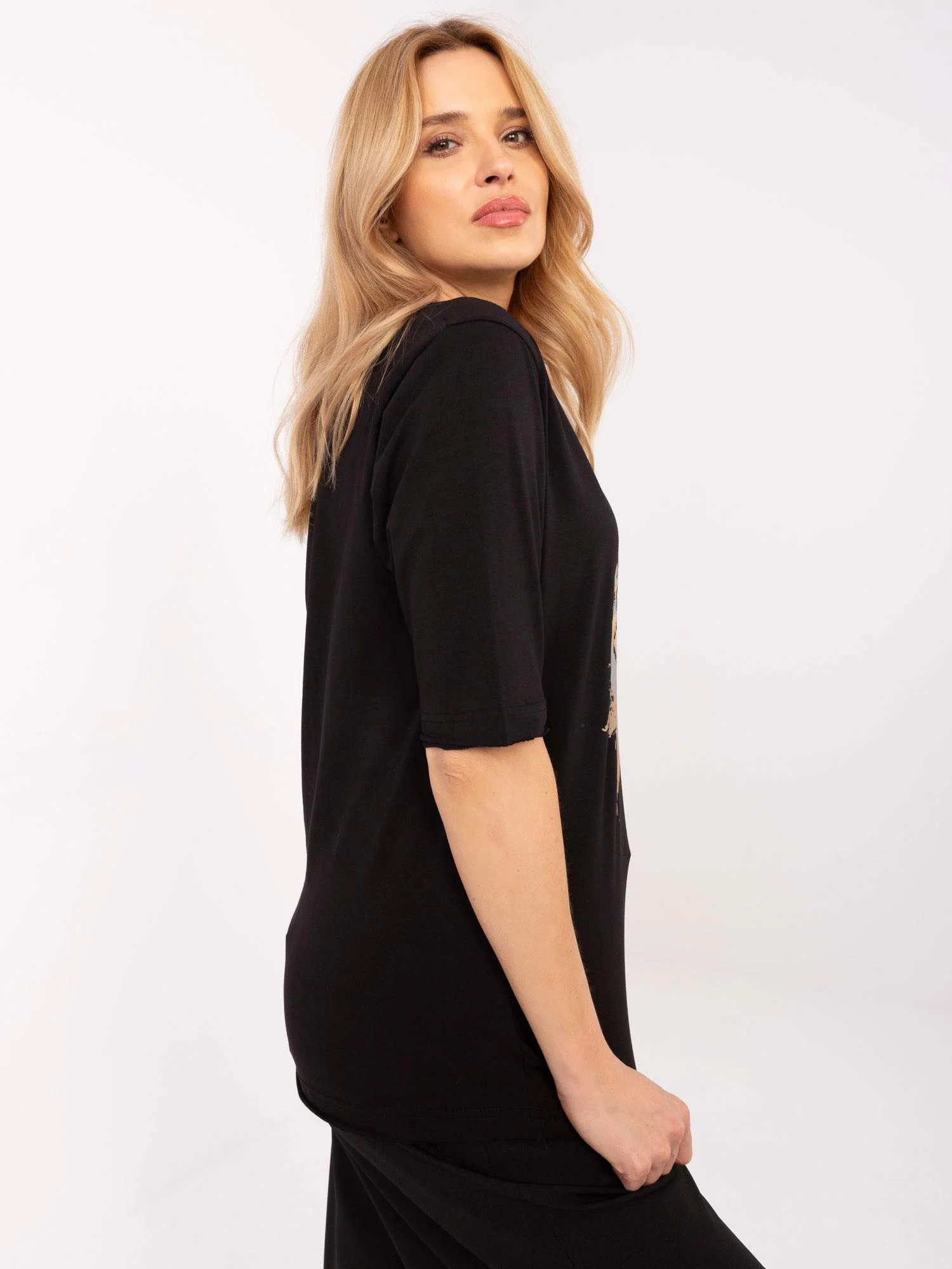 Bluza Dama Maneca 3/4, Animal print, Calimera, Negru - imagine 5