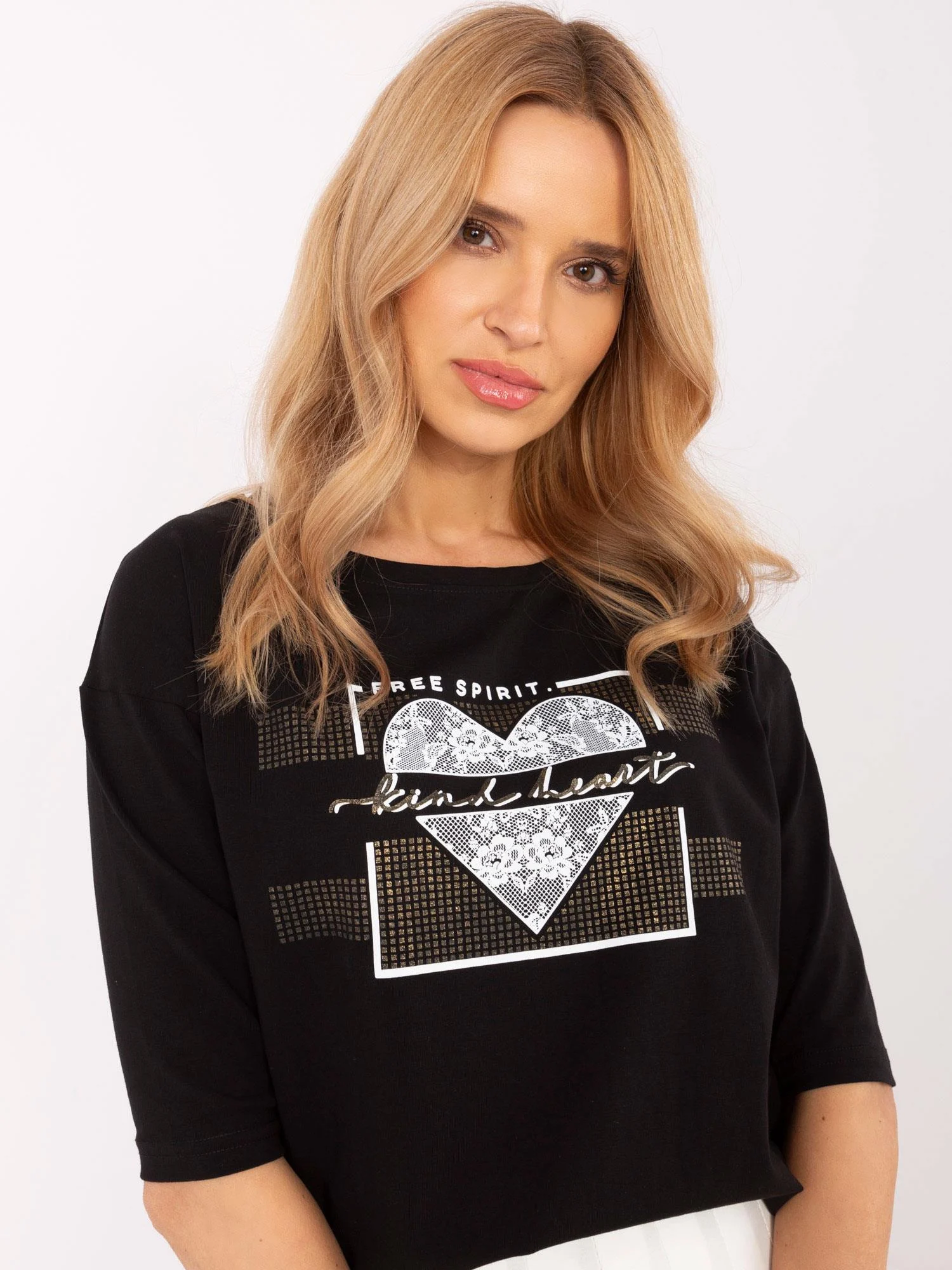 Bluza Dama Maneca 3/4, Decolteu rotund, Calimera, Negru - imagine 3