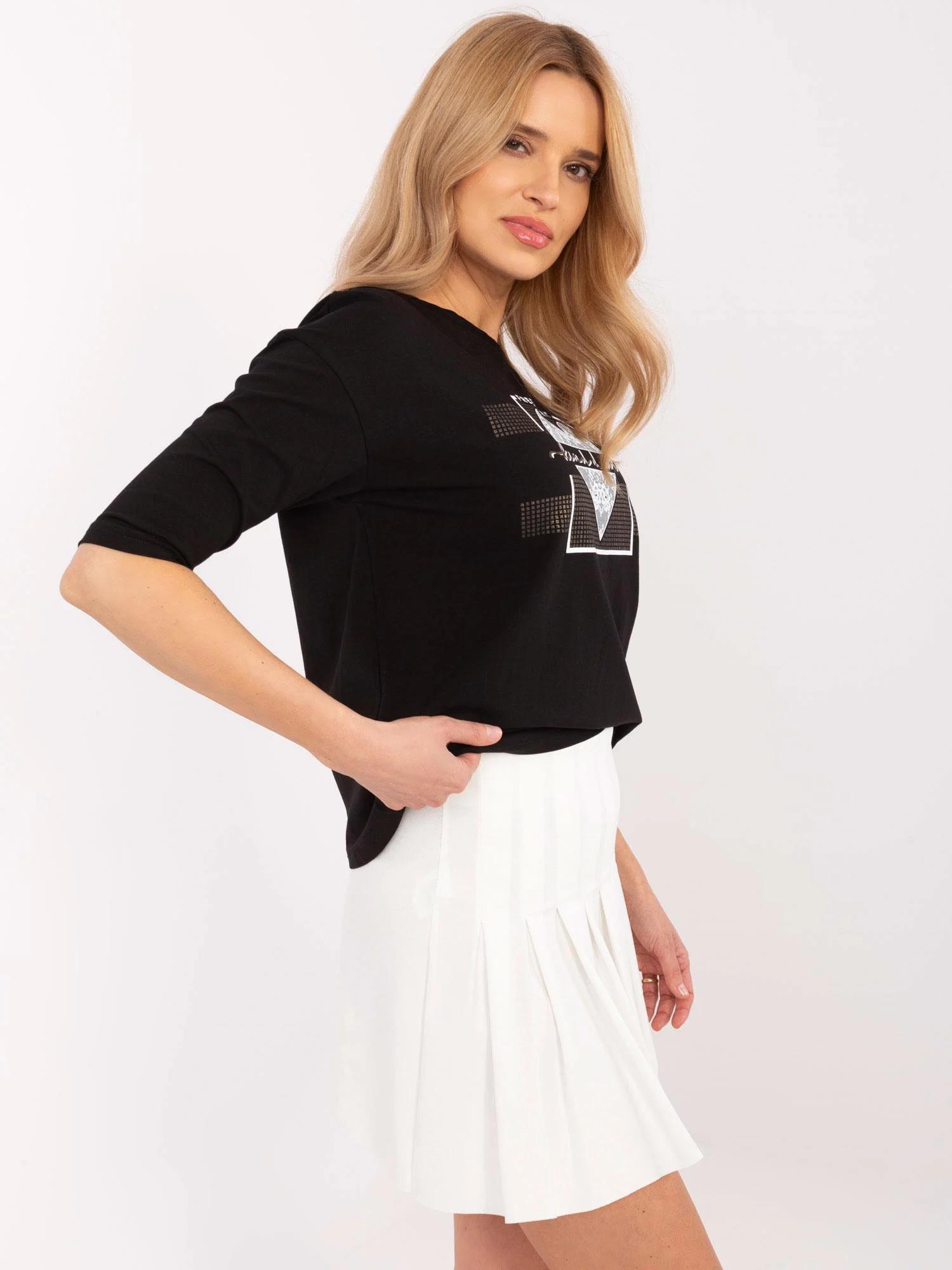 Bluza Dama Maneca 3/4, Decolteu rotund, Calimera, Negru - imagine 2