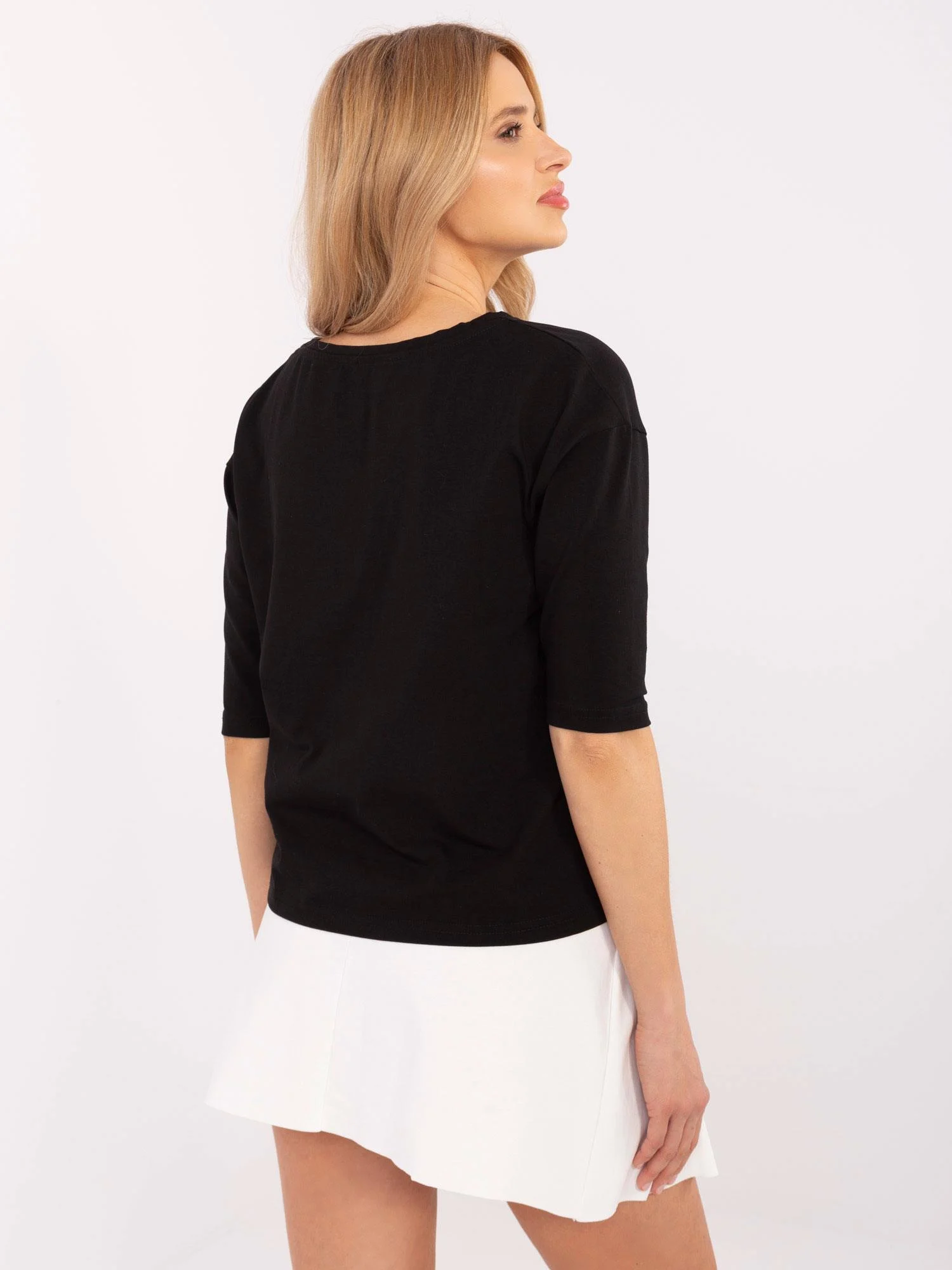 Bluza Dama Maneca 3/4, Decolteu rotund, Calimera, Negru - imagine 5
