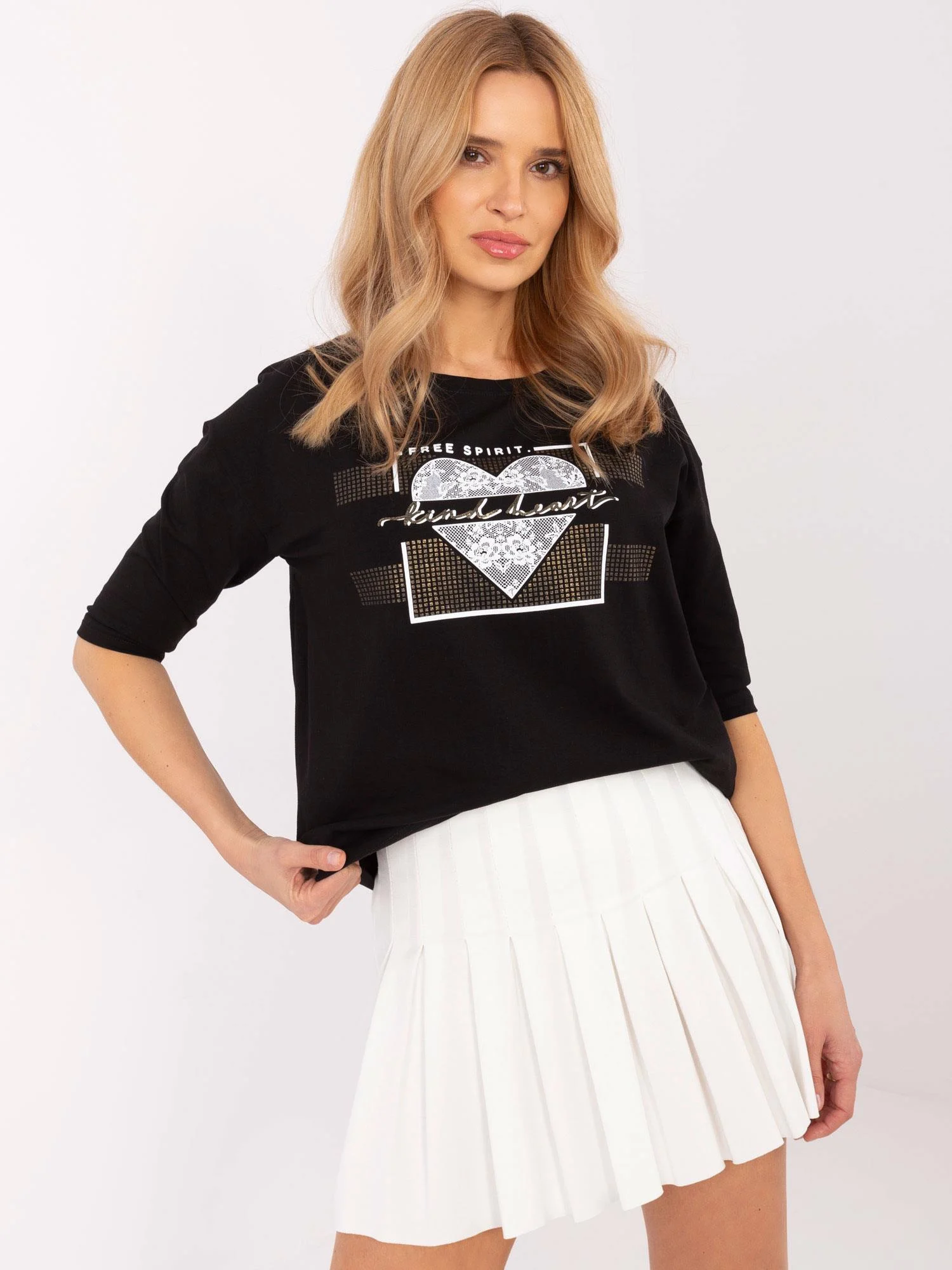 Bluza Dama Maneca 3/4, Decolteu rotund, Calimera, Negru - imagine 4