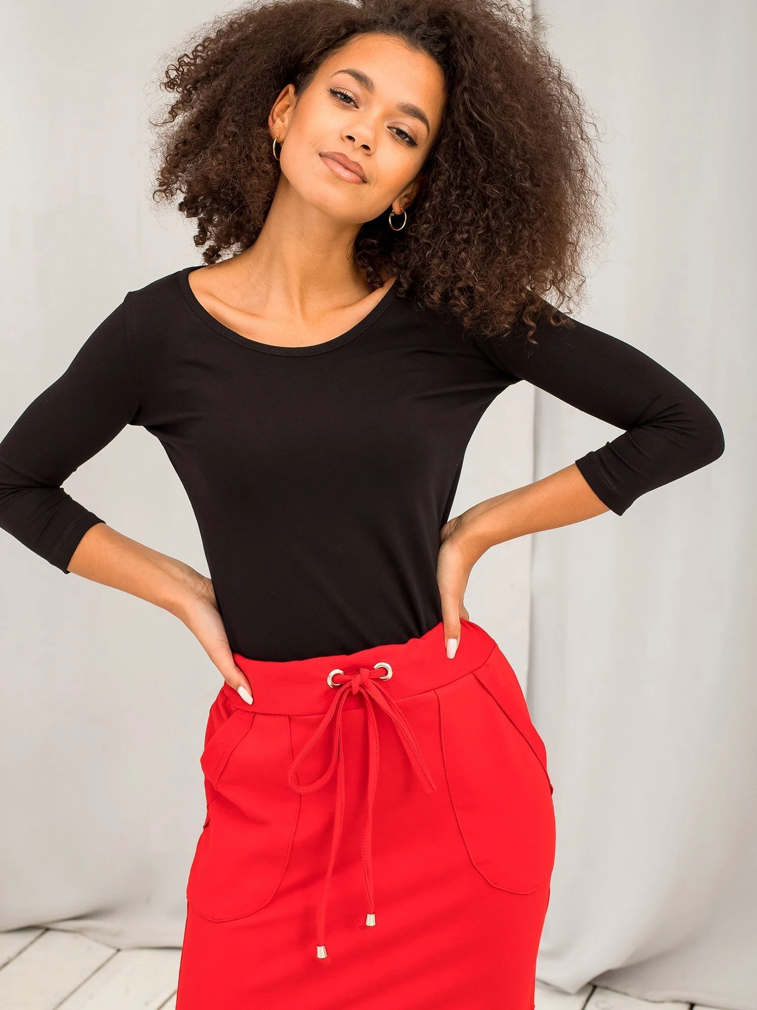 Bluza Dama Maneca 3/4, Decolteu rotund, BASIC FEEL GOOD, Negru Eleganta Office - imagine 6