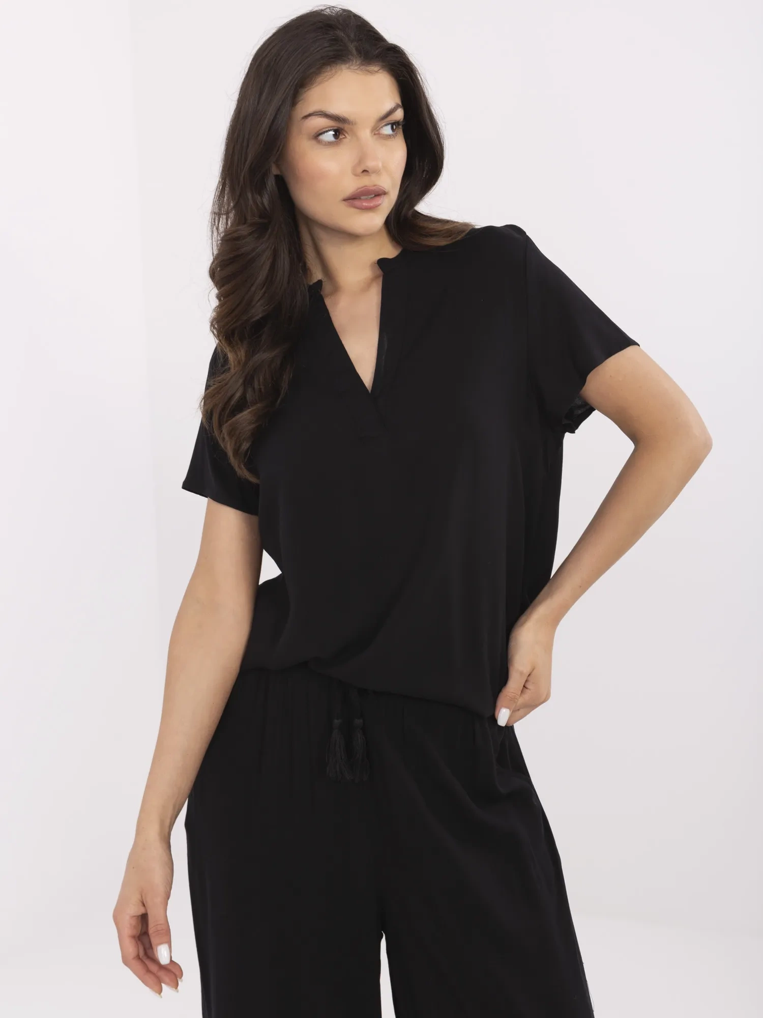 Bluza Dama Mini, Decolteu in V, Sublevel, Negru Casual Marimi Mari - imagine 3