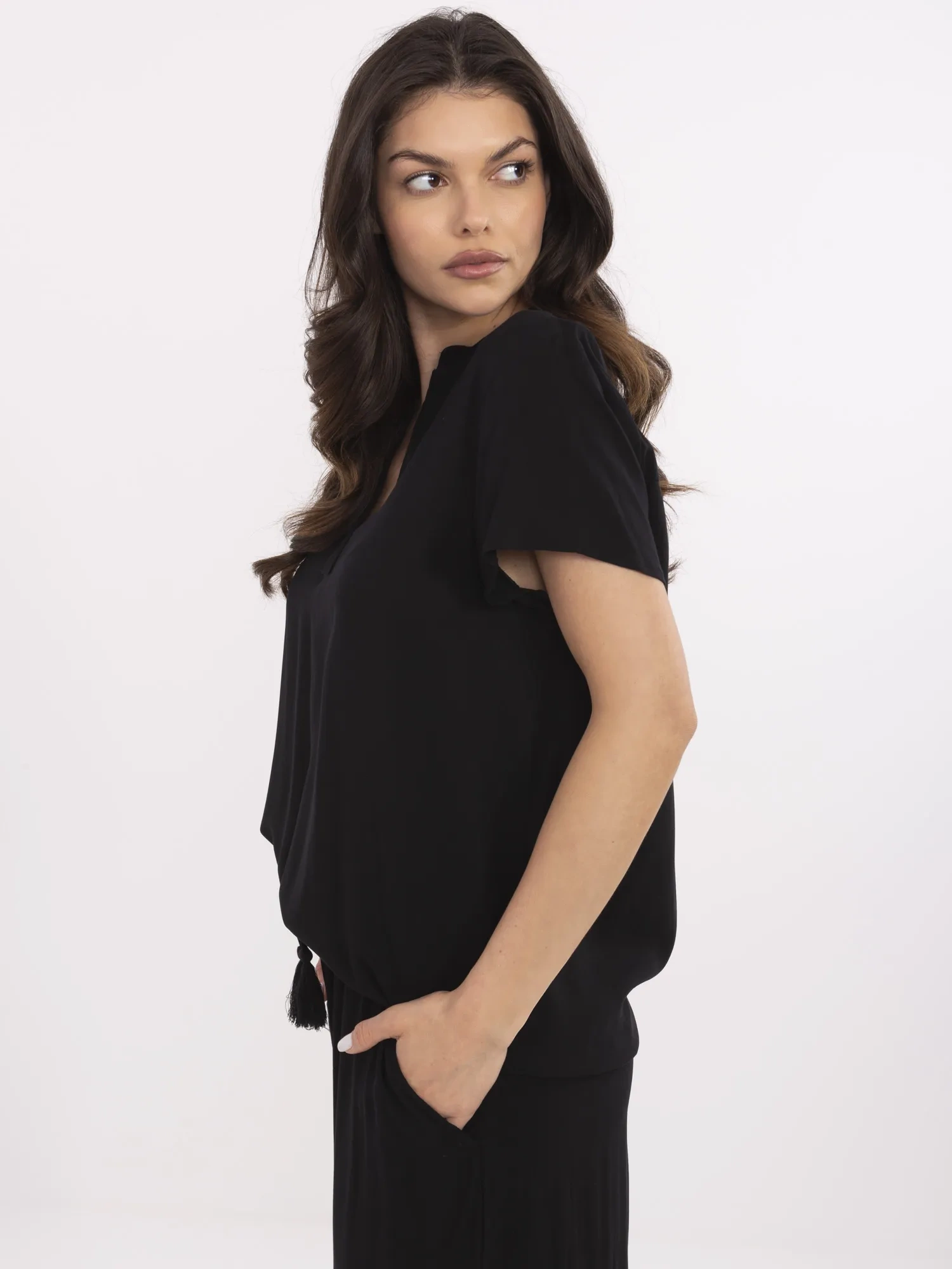 Bluza Dama Mini, Decolteu in V, Sublevel, Negru Casual Marimi Mari - imagine 5