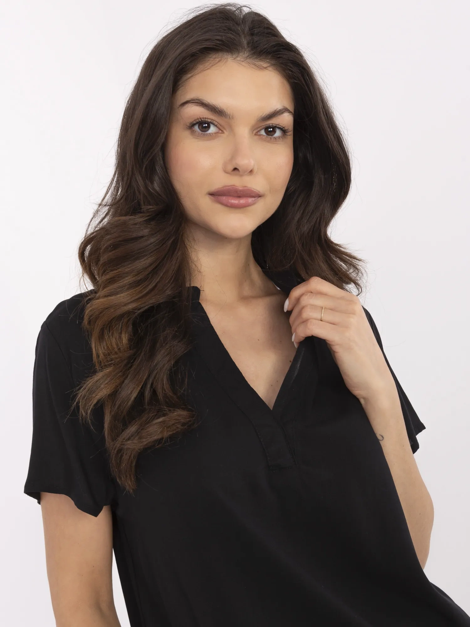 Bluza Dama Mini, Decolteu in V, Sublevel, Negru Casual Marimi Mari - imagine 4