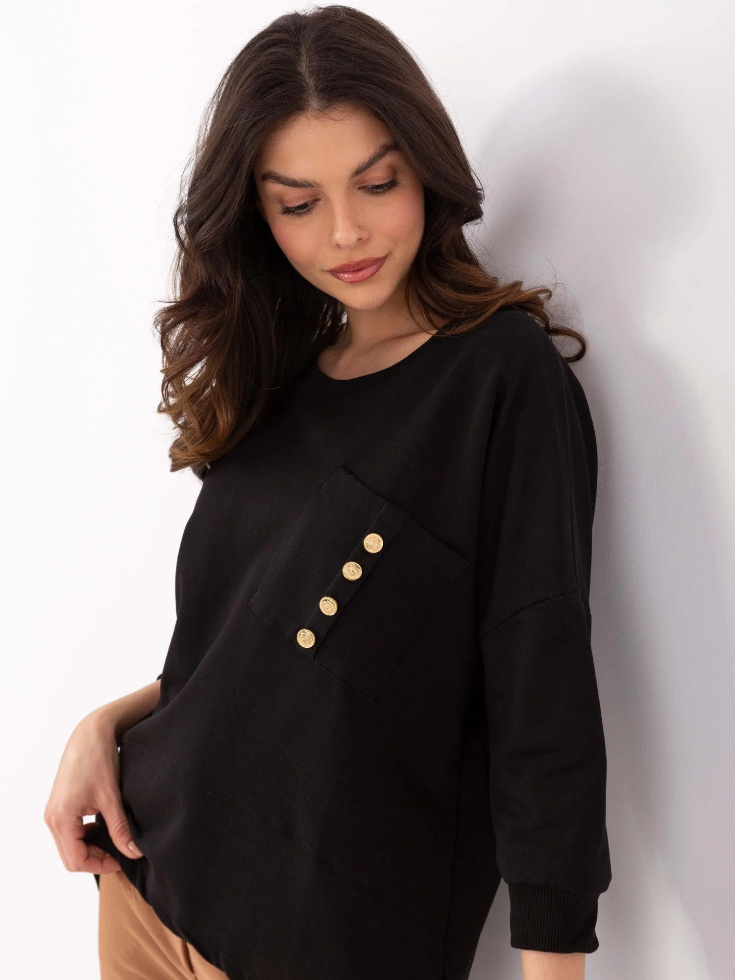Bluza Dama Maneca 3/4, Decolteu rotund, Calimera, Negru - imagine 3