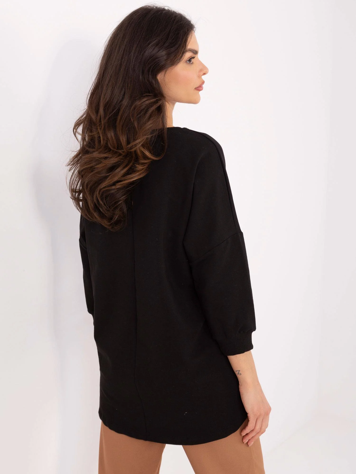 Bluza Dama Maneca 3/4, Decolteu rotund, Calimera, Negru - imagine 2